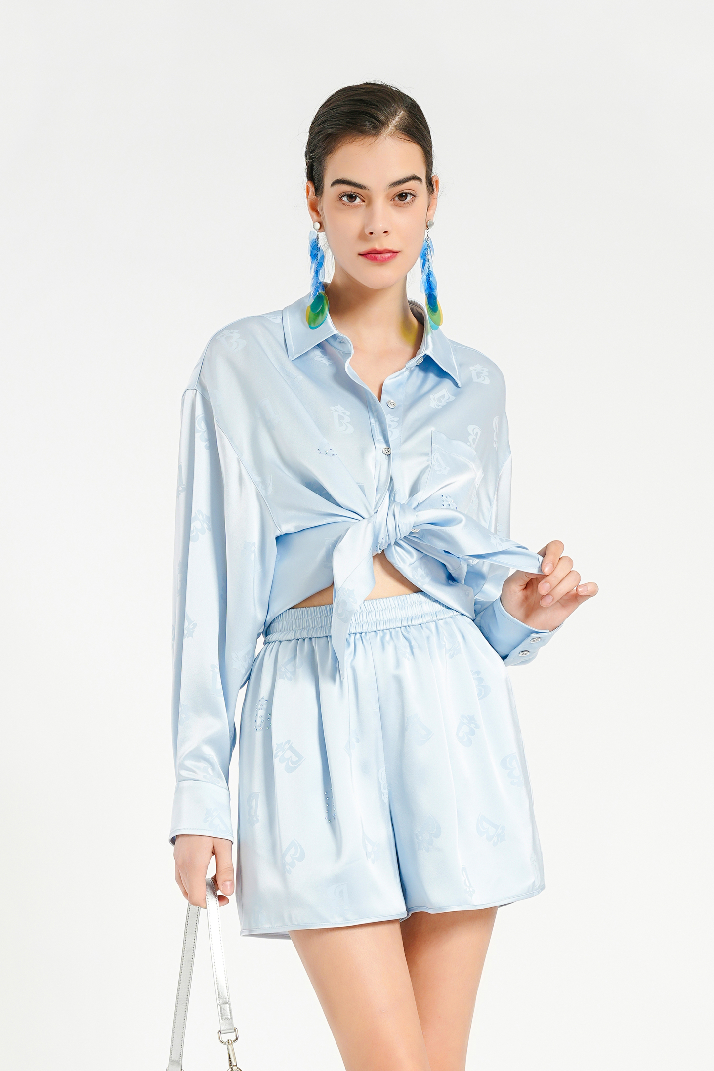 BESIONIA Light Blue Print Shirt