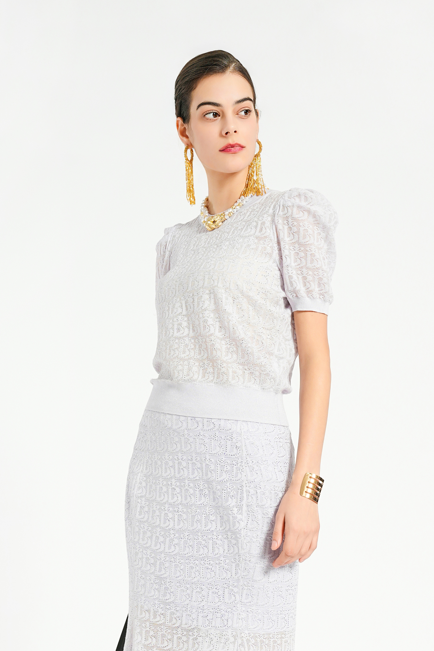 BESIONIA Printed Bubble Sleeve Blouse