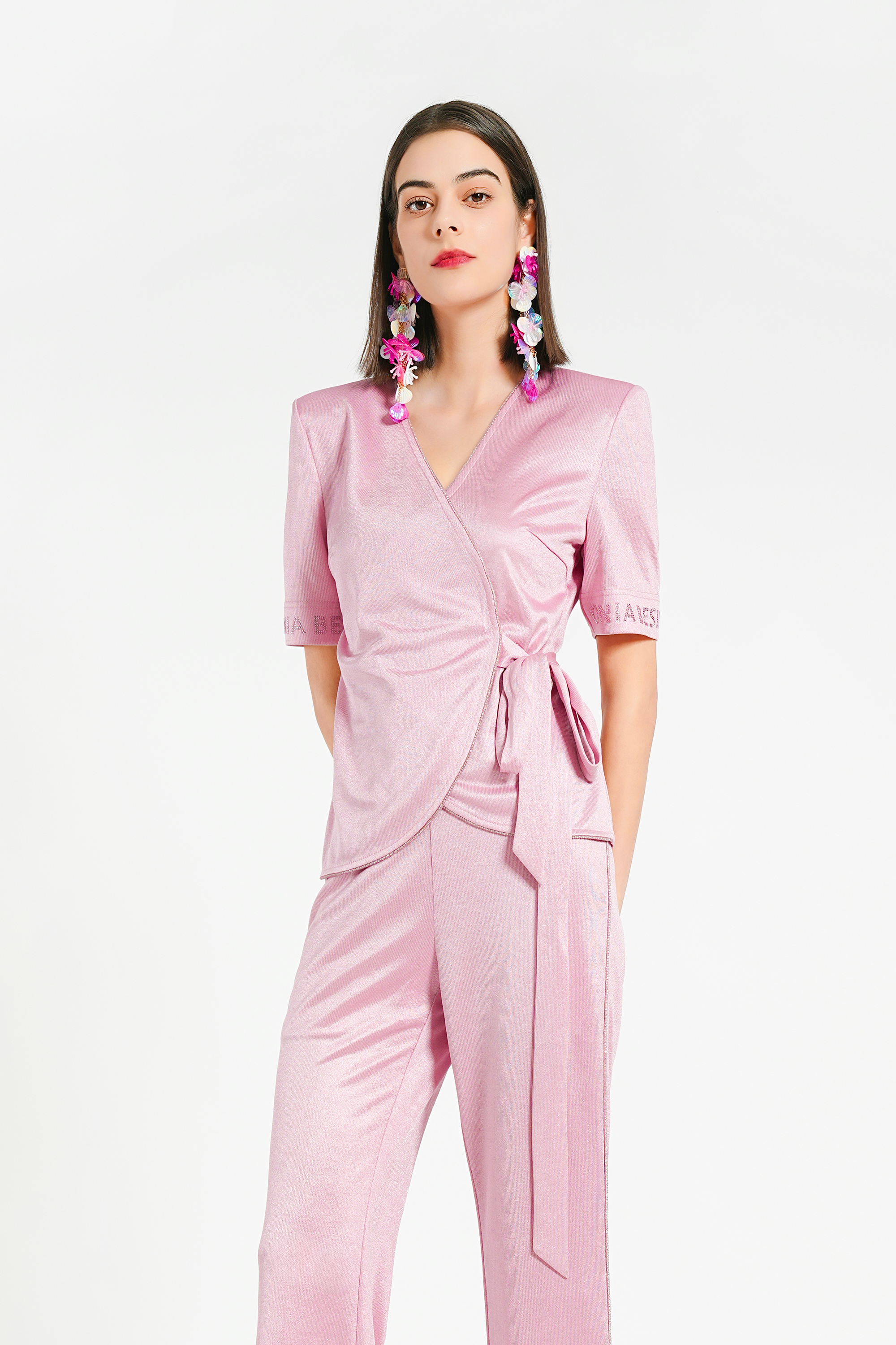 BESIONIA Irregular Lace-Up Slimming Blouse