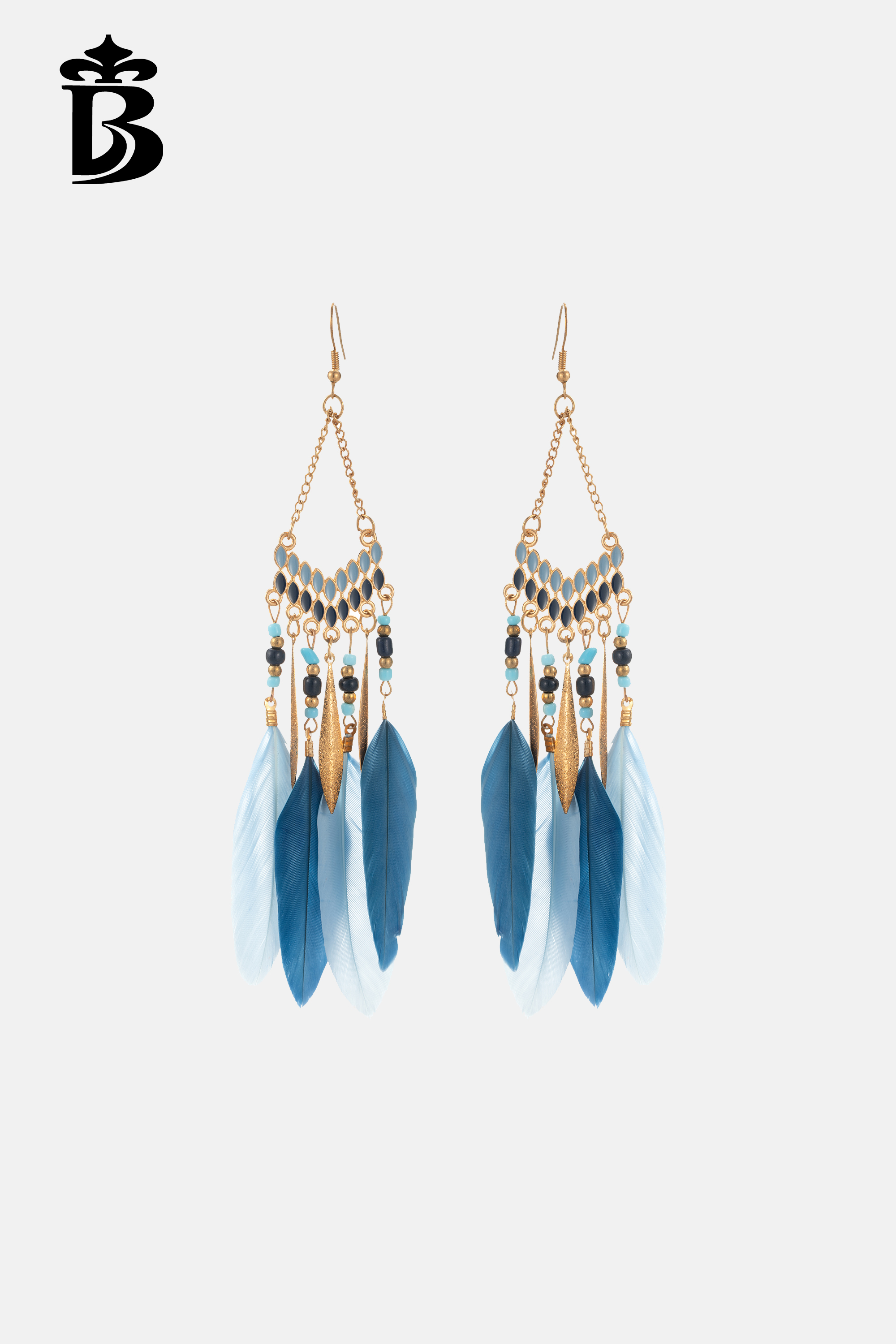 BESIONIA- Blue Feather Long Earrings