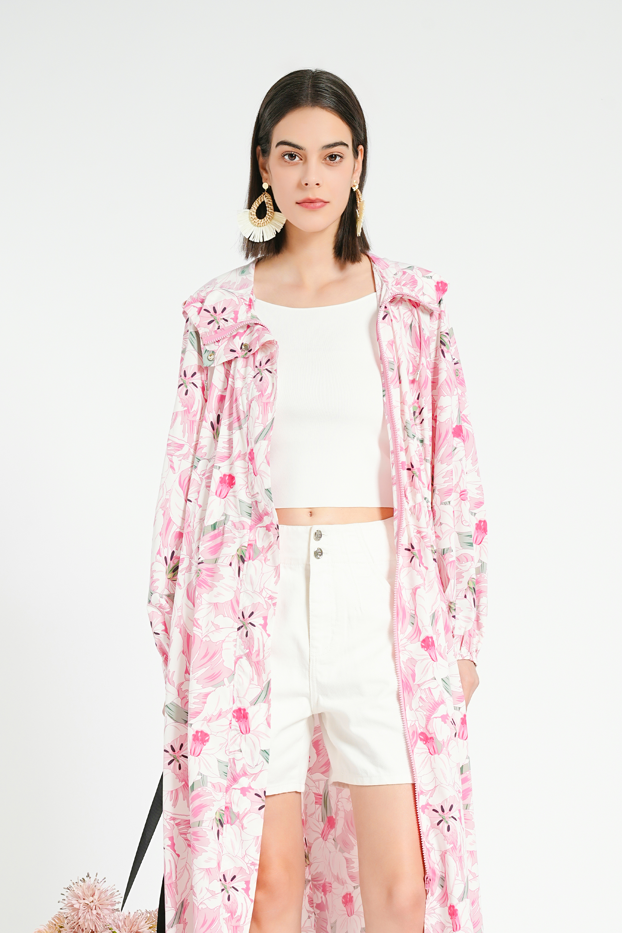 BESIONIA Hooded Printed Long Outerwear