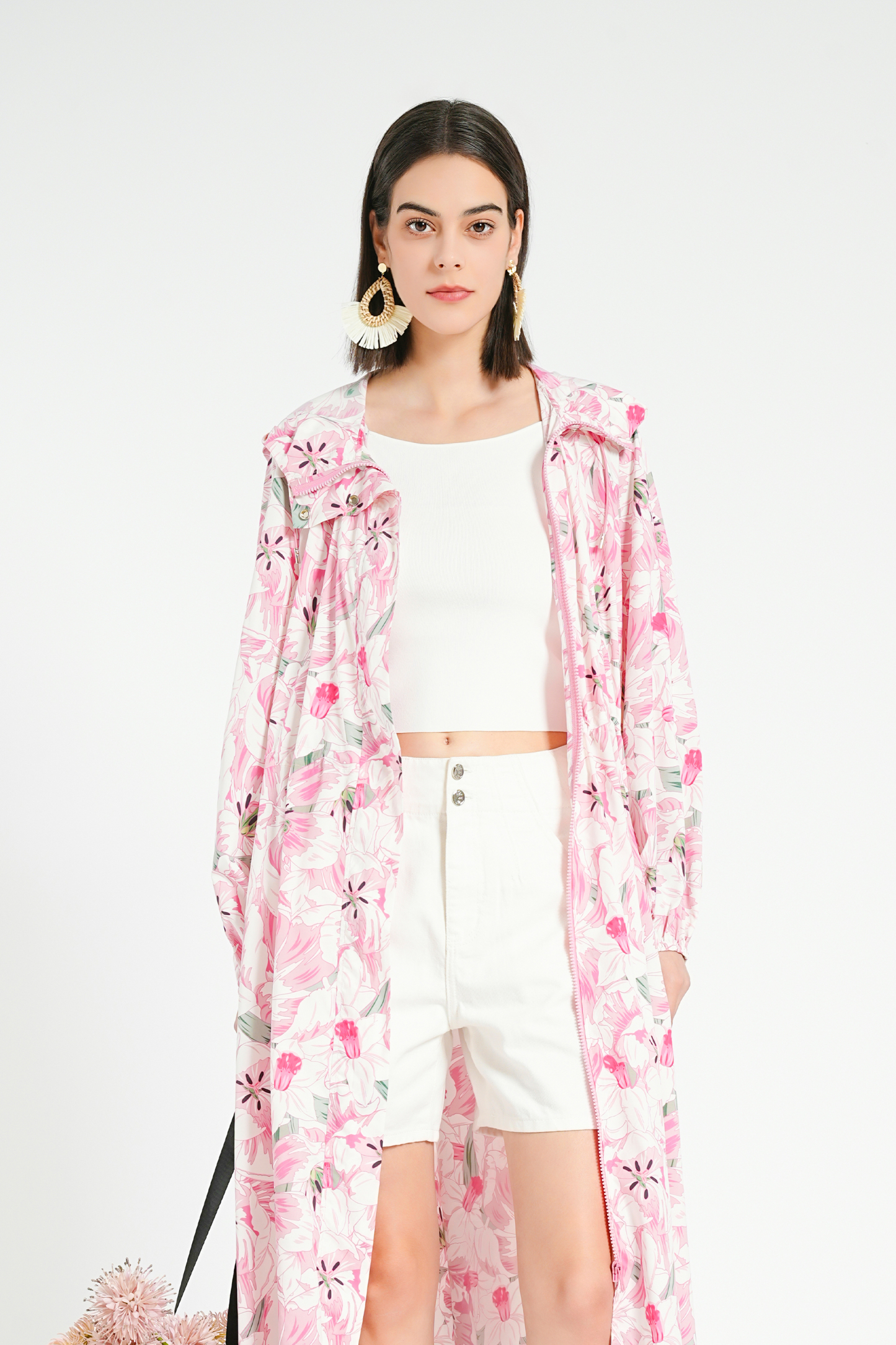 BESIONIA Hooded Printed Long Outerwear