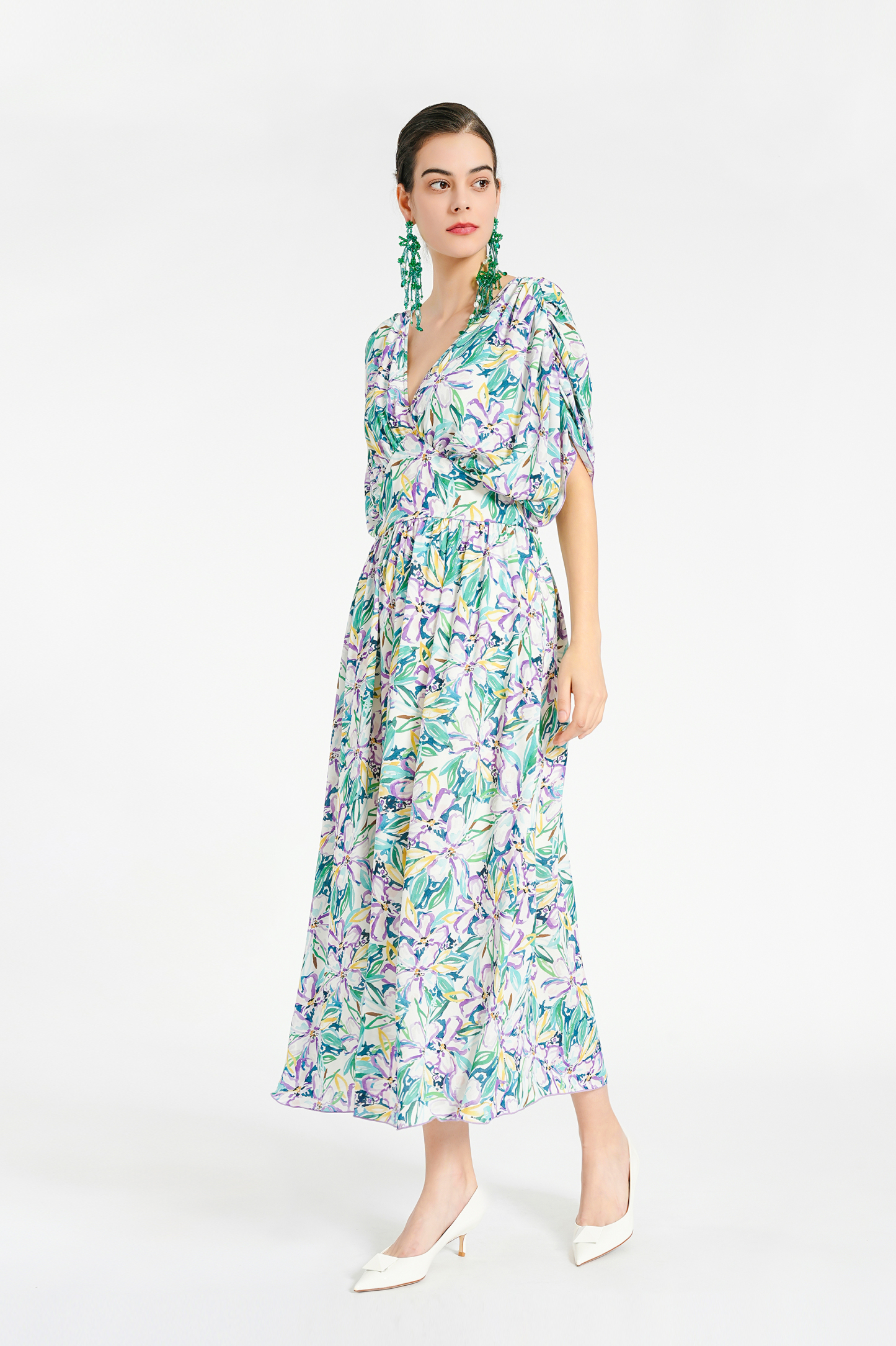 BESIONIA Patchwork Bat Sleeve Dress