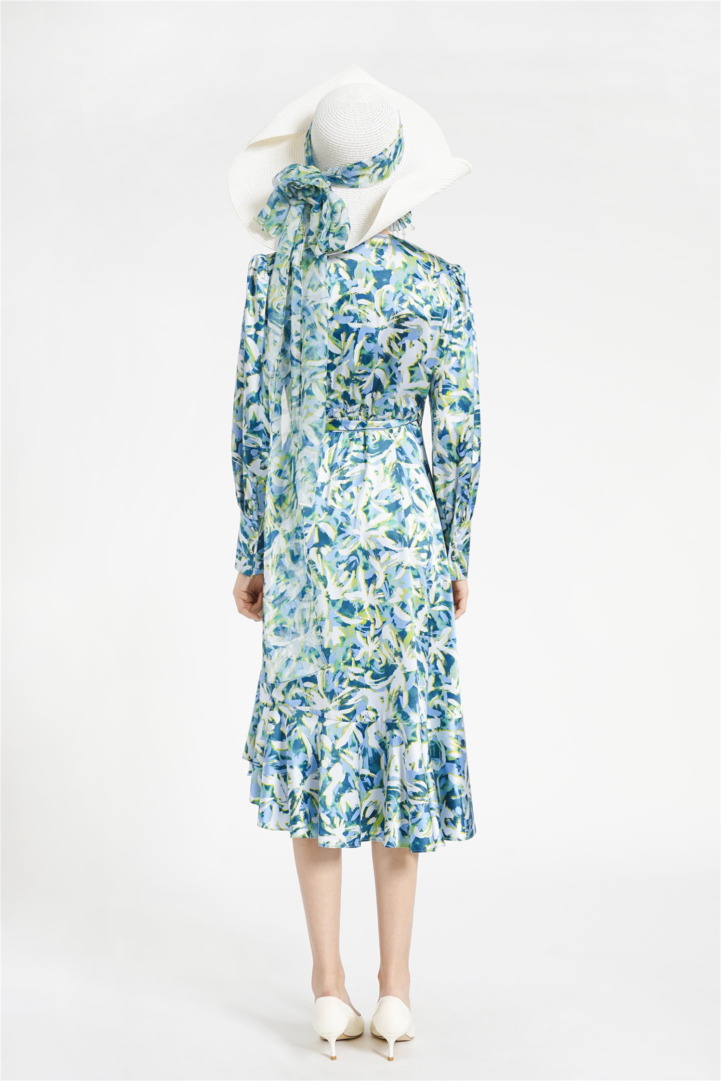 BESIONIA Printed Lace-Up Dress