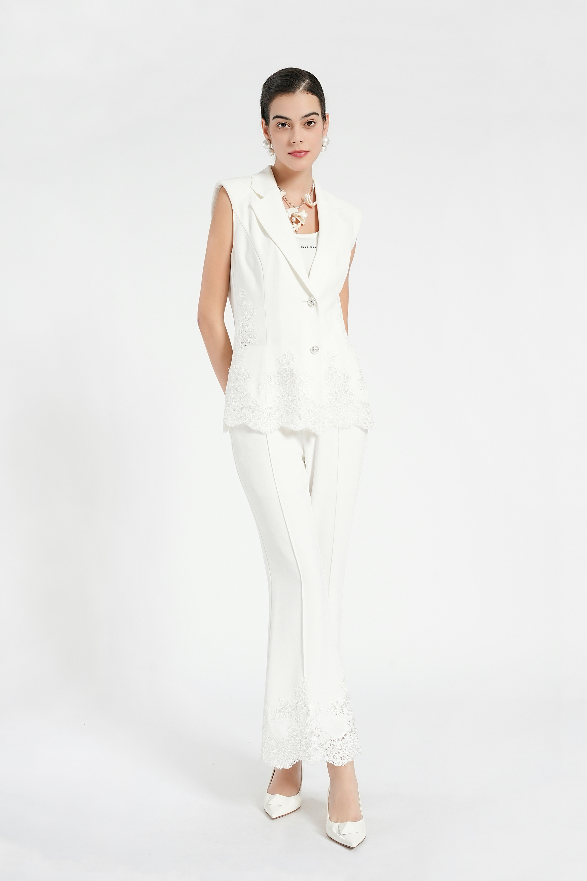 BESIONIA Lace-trimmed Suit Vest