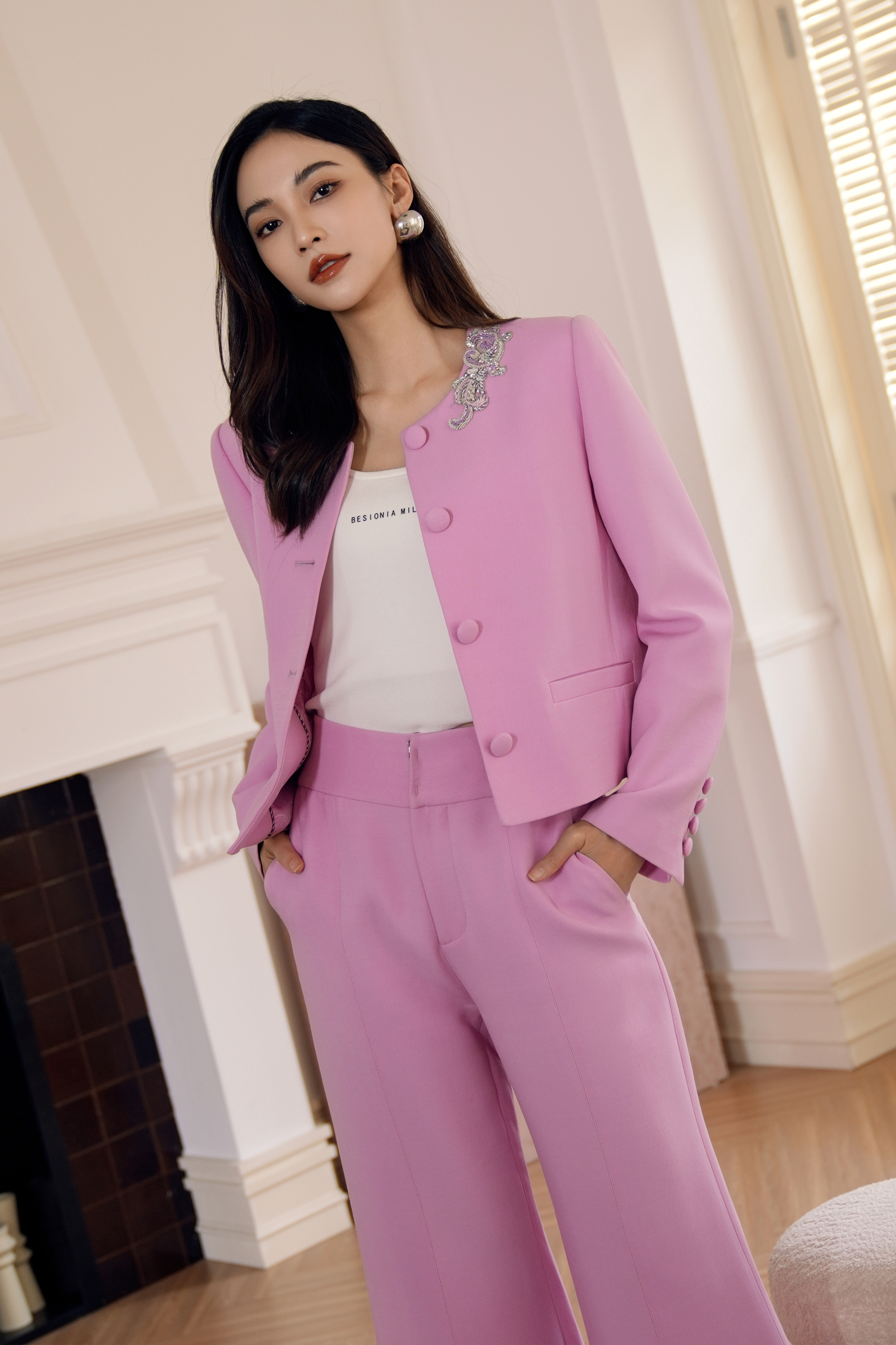 BESIONIA Sheep Wool Printed Temperament Short Jacket