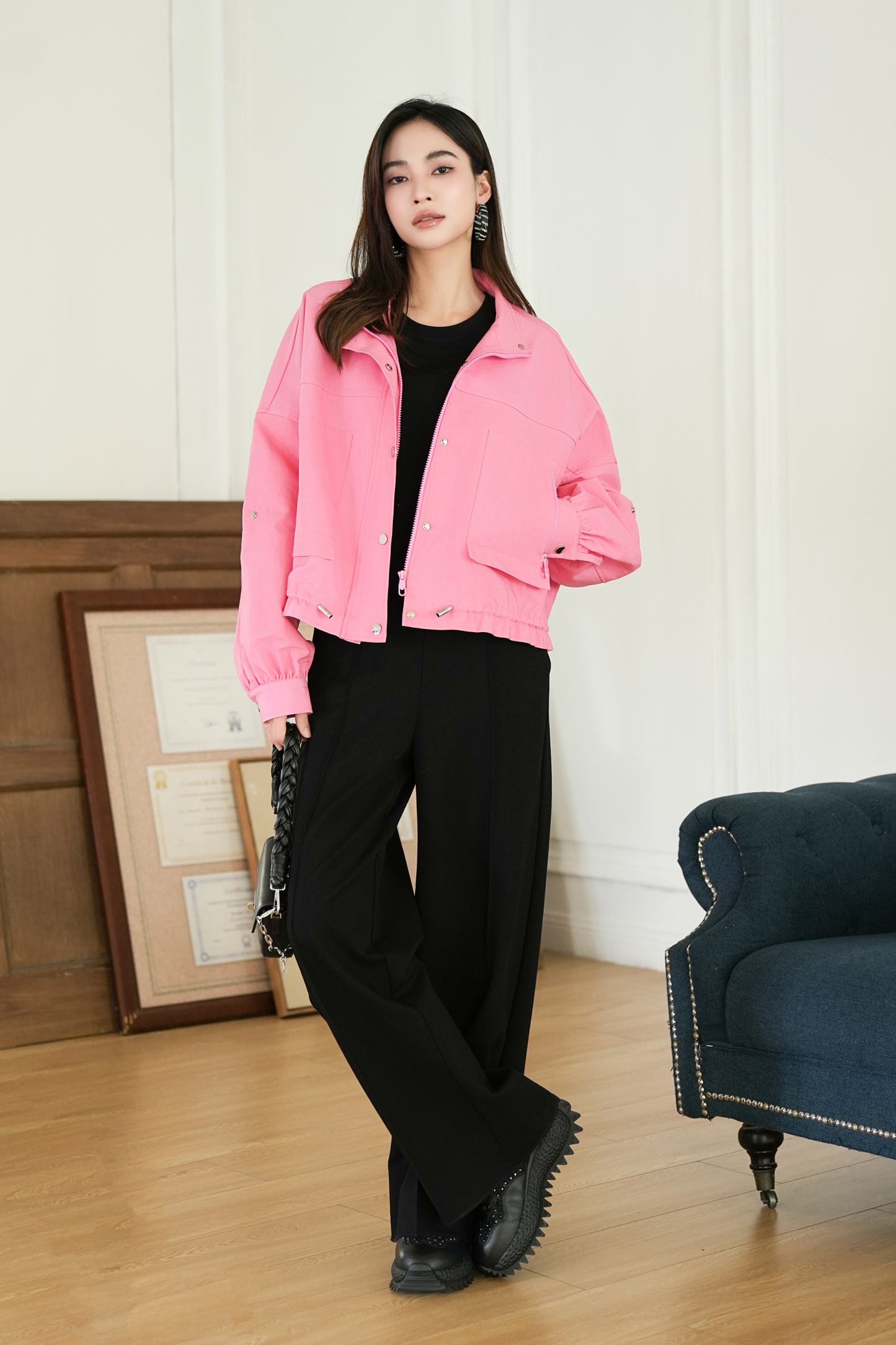 BESIONIA Simple Zipper Designer Outerwear