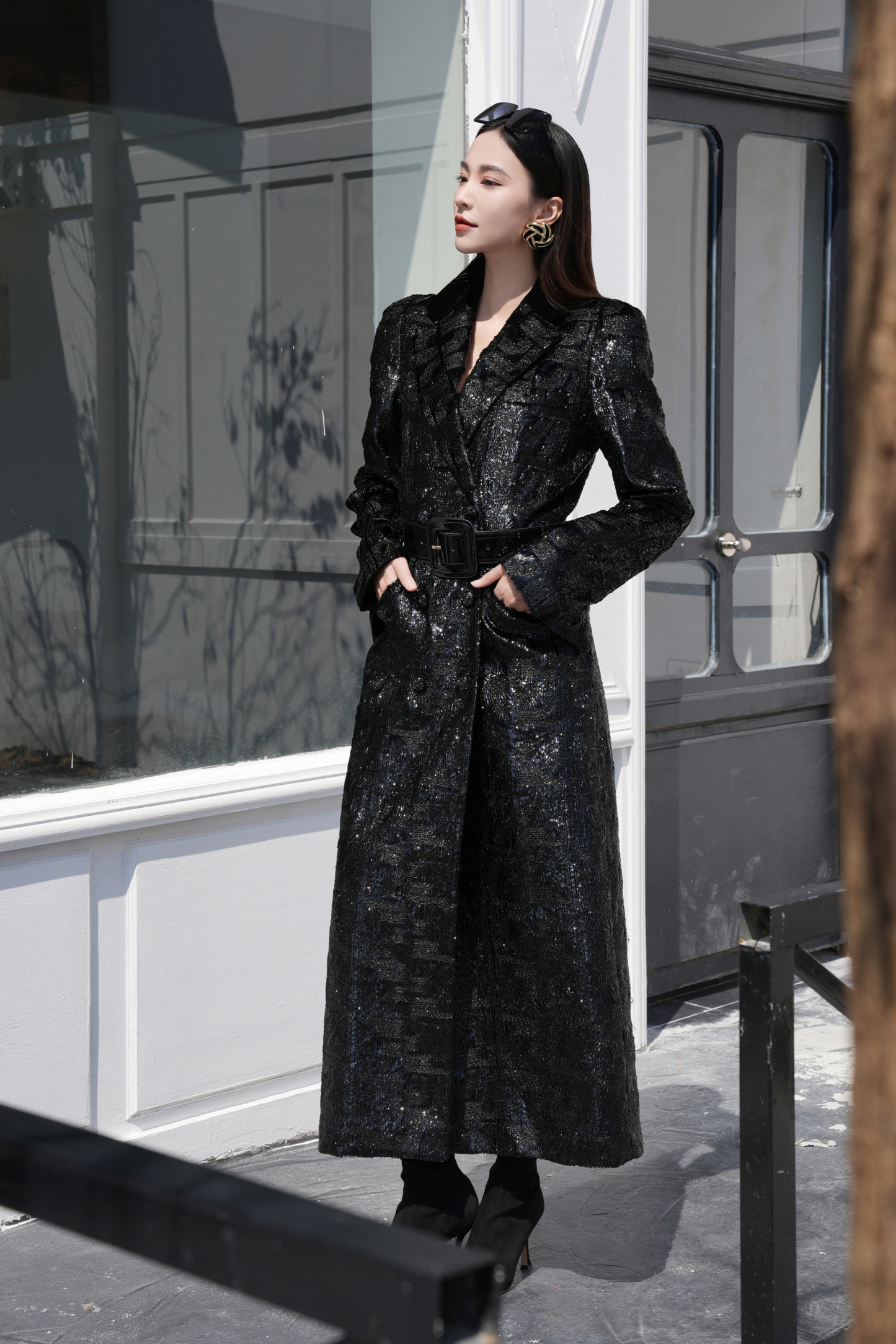 BESIONIA Vintage Style Sequin Coat