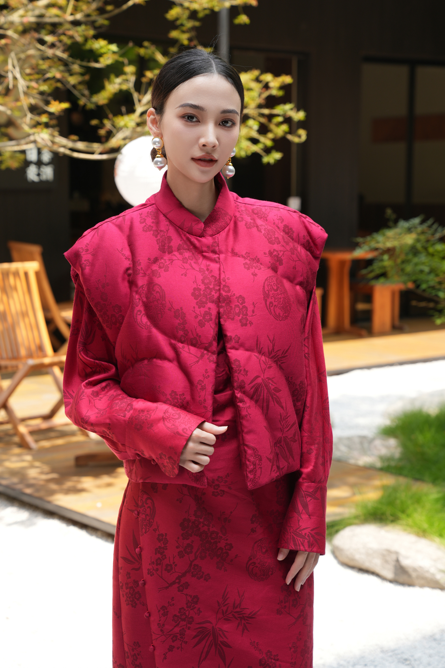 BESIONIA New Chinese Standing Collar Printed Vest