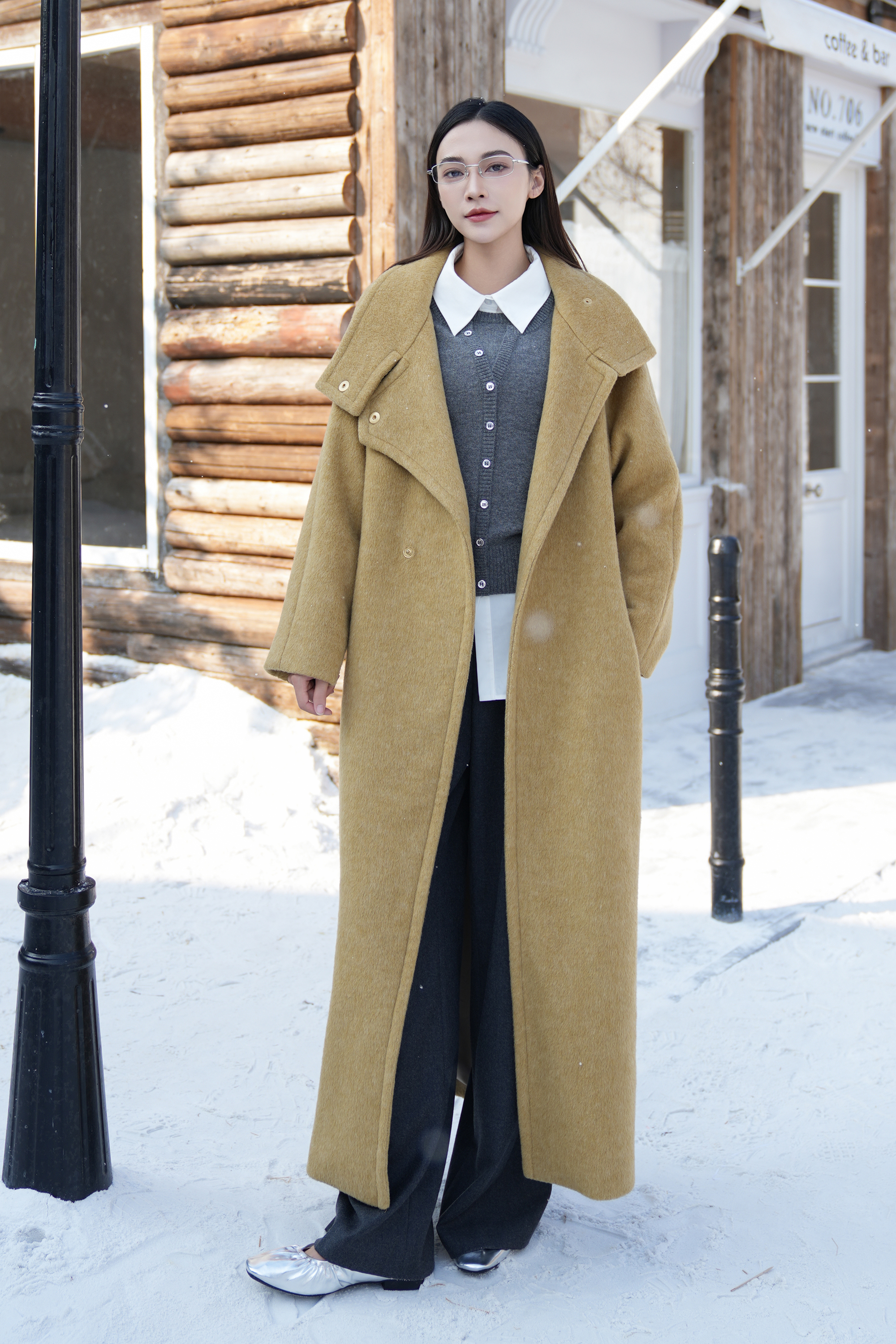 BESIONIA Tweed Loose Collar Coat