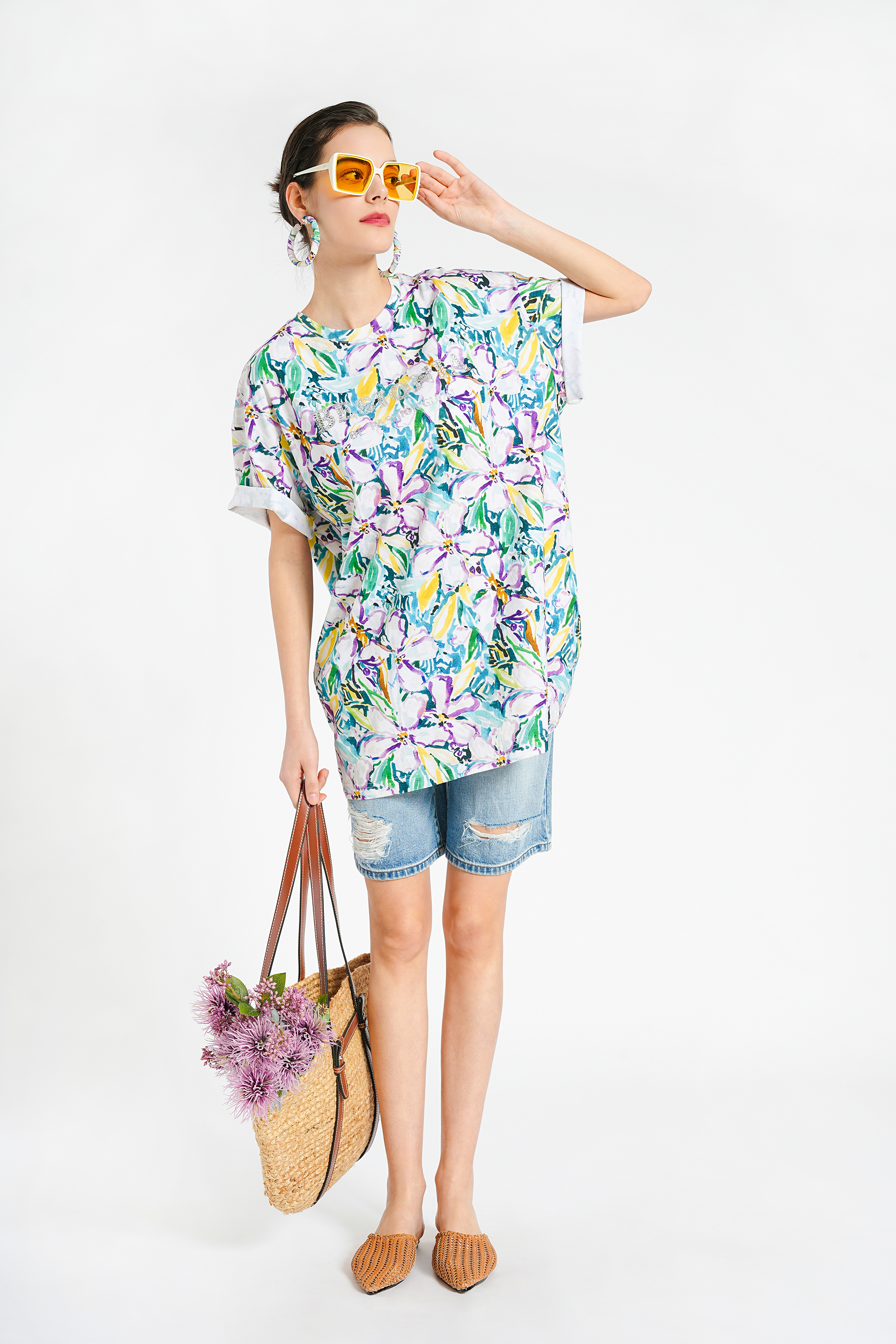 BESIONIA Floral Print Short Sleeve