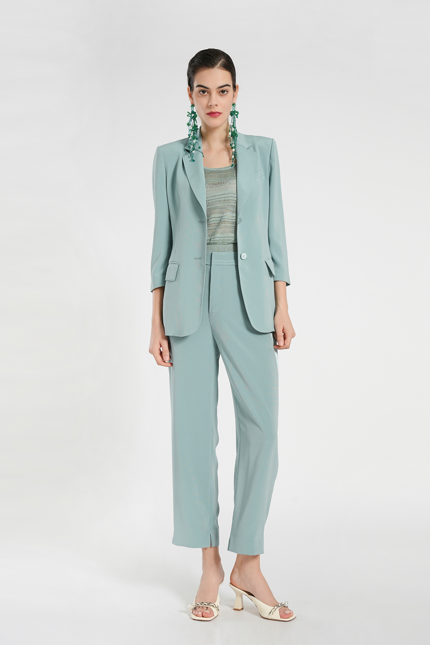 BESIONIA Light Blue Classic Professional Suit