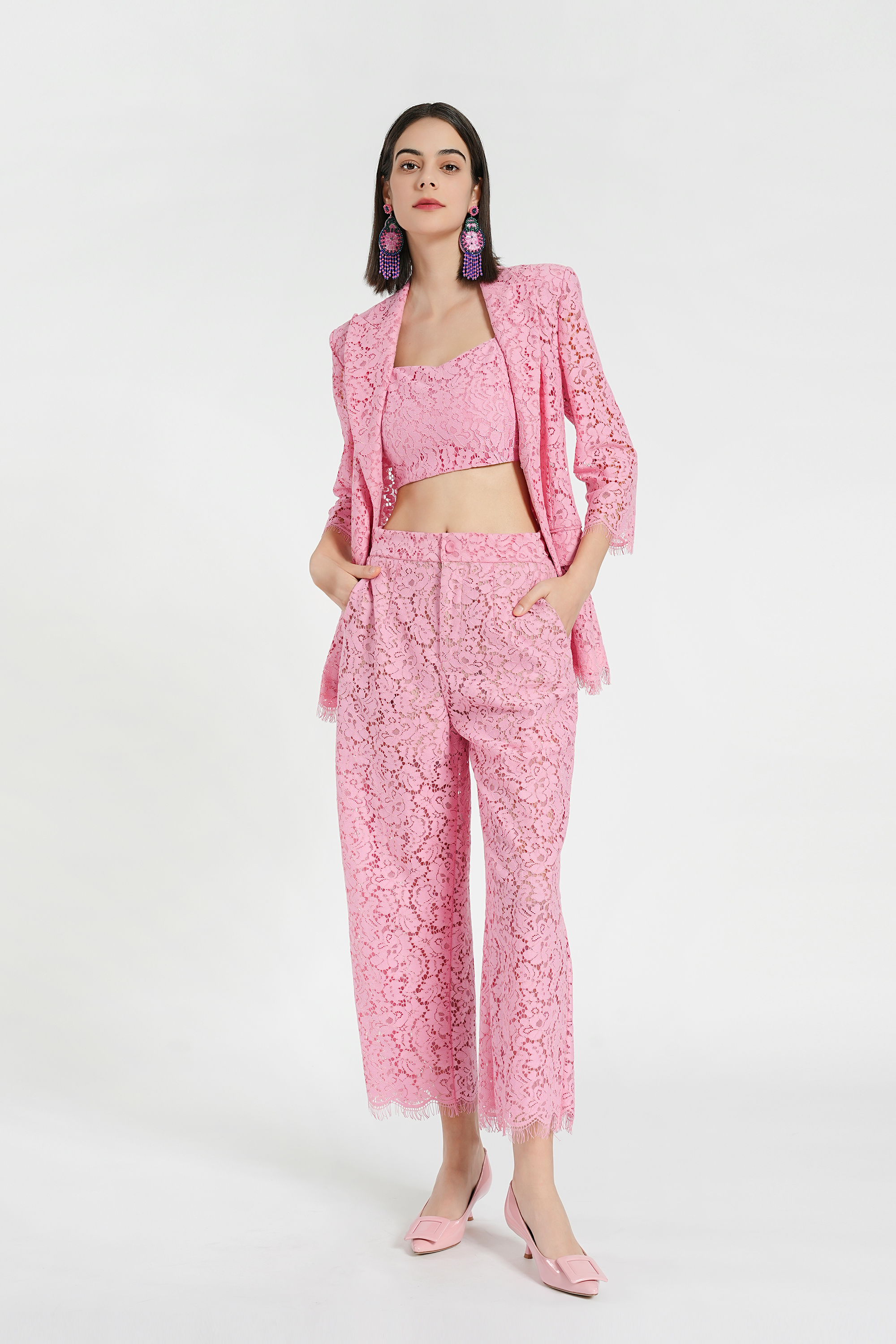BESIONIA Lace Jacquard Casual Suit