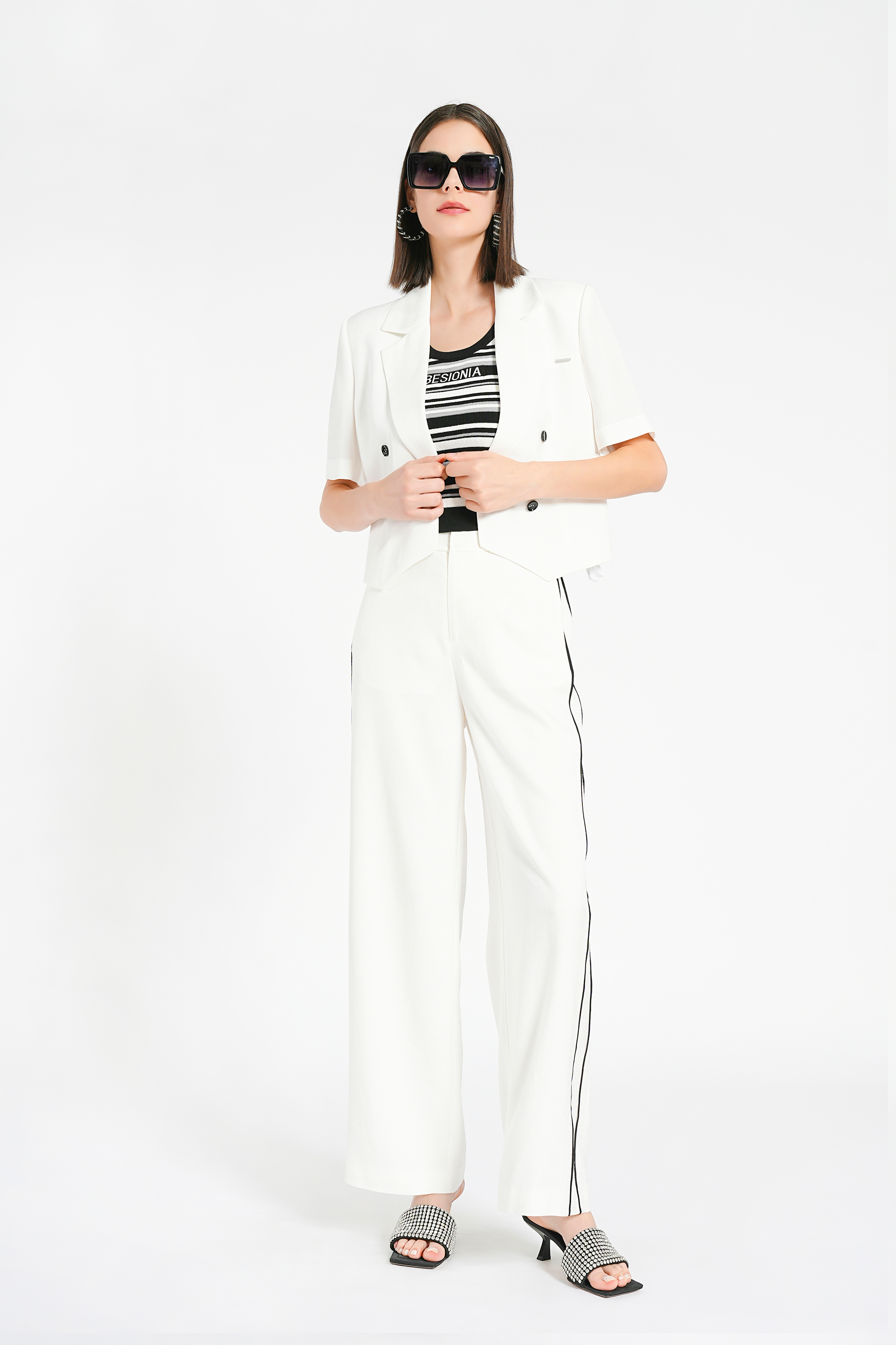 BESIONIA Casual White Short Sleeve Suit