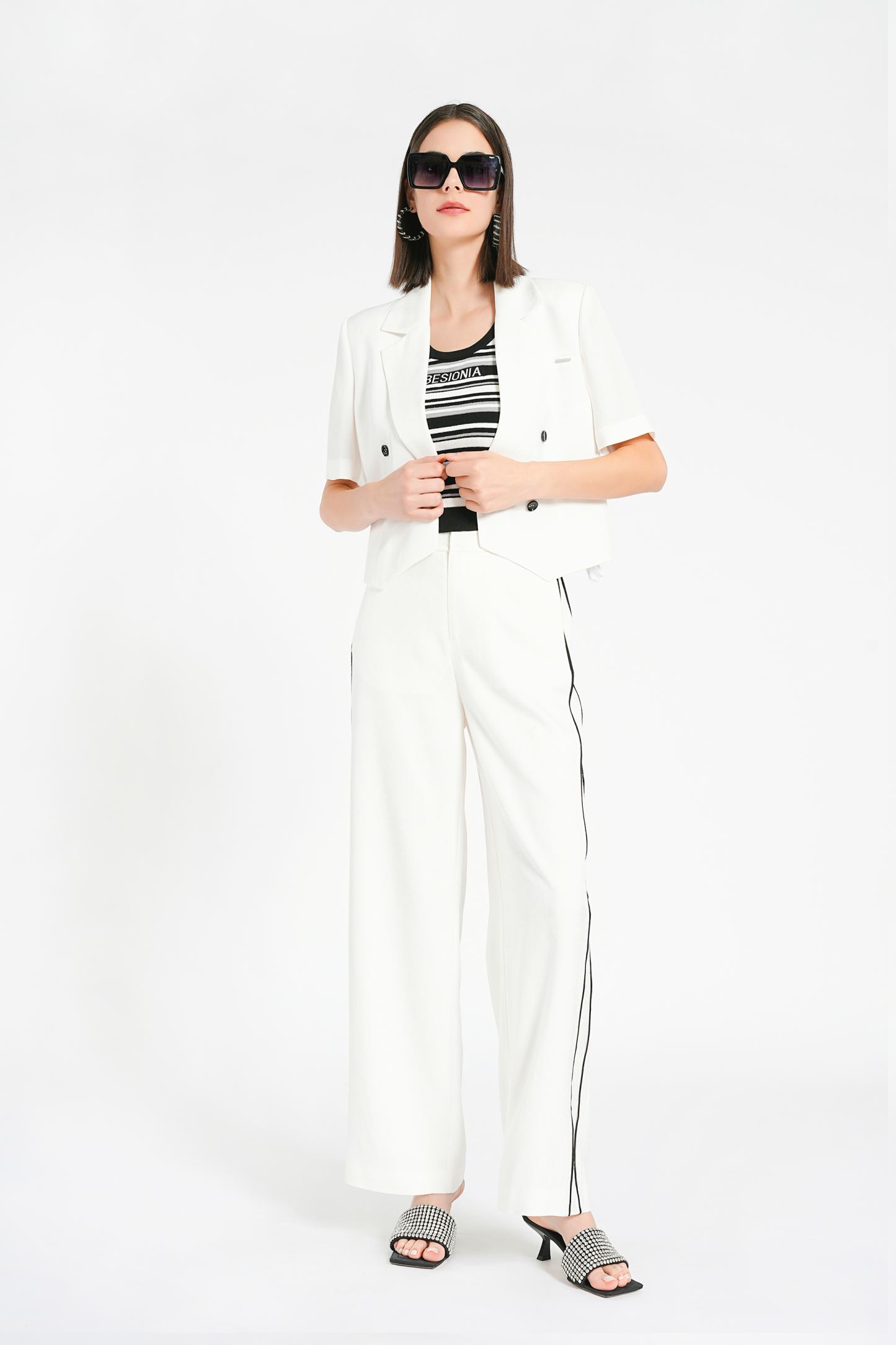 BESIONIA Casual White Short Sleeve Suit