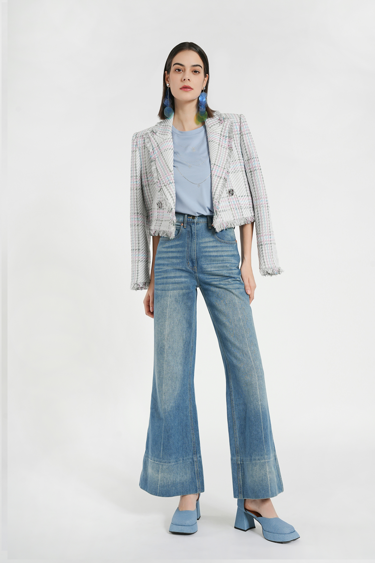 BESIONIA Vintage plaid tweed short jacket