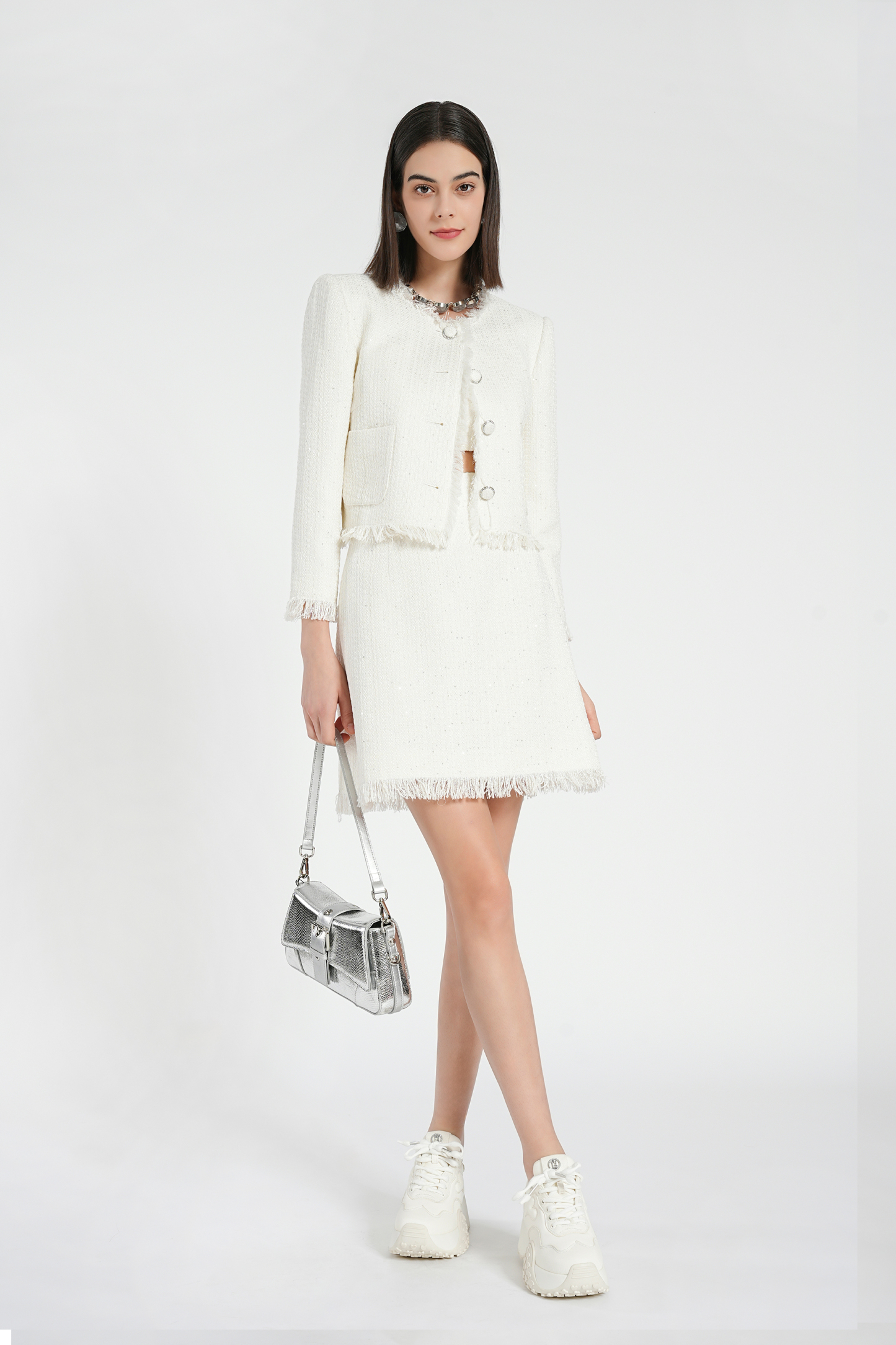 BESIONIA Plaid Wooden Trim Short Jacket