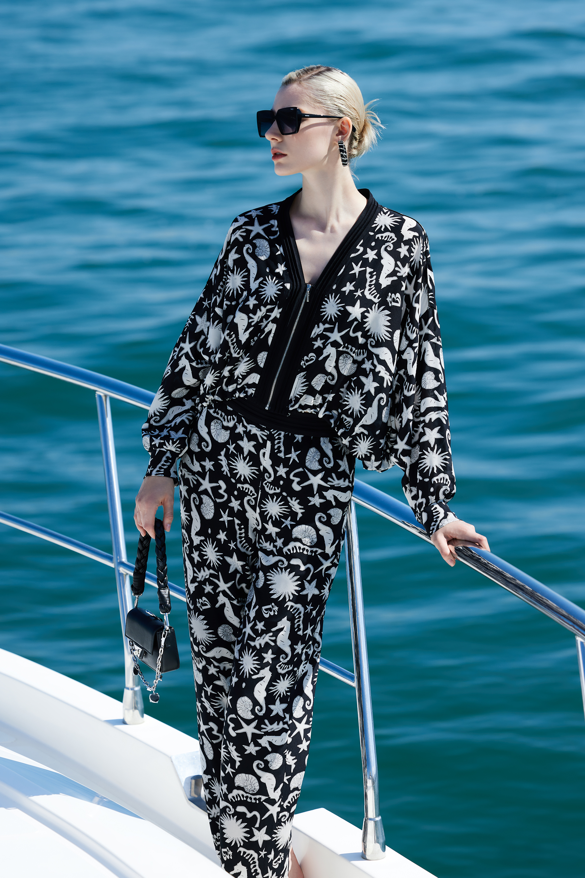 BESIONIA Printed Collarless Casual Outerwear