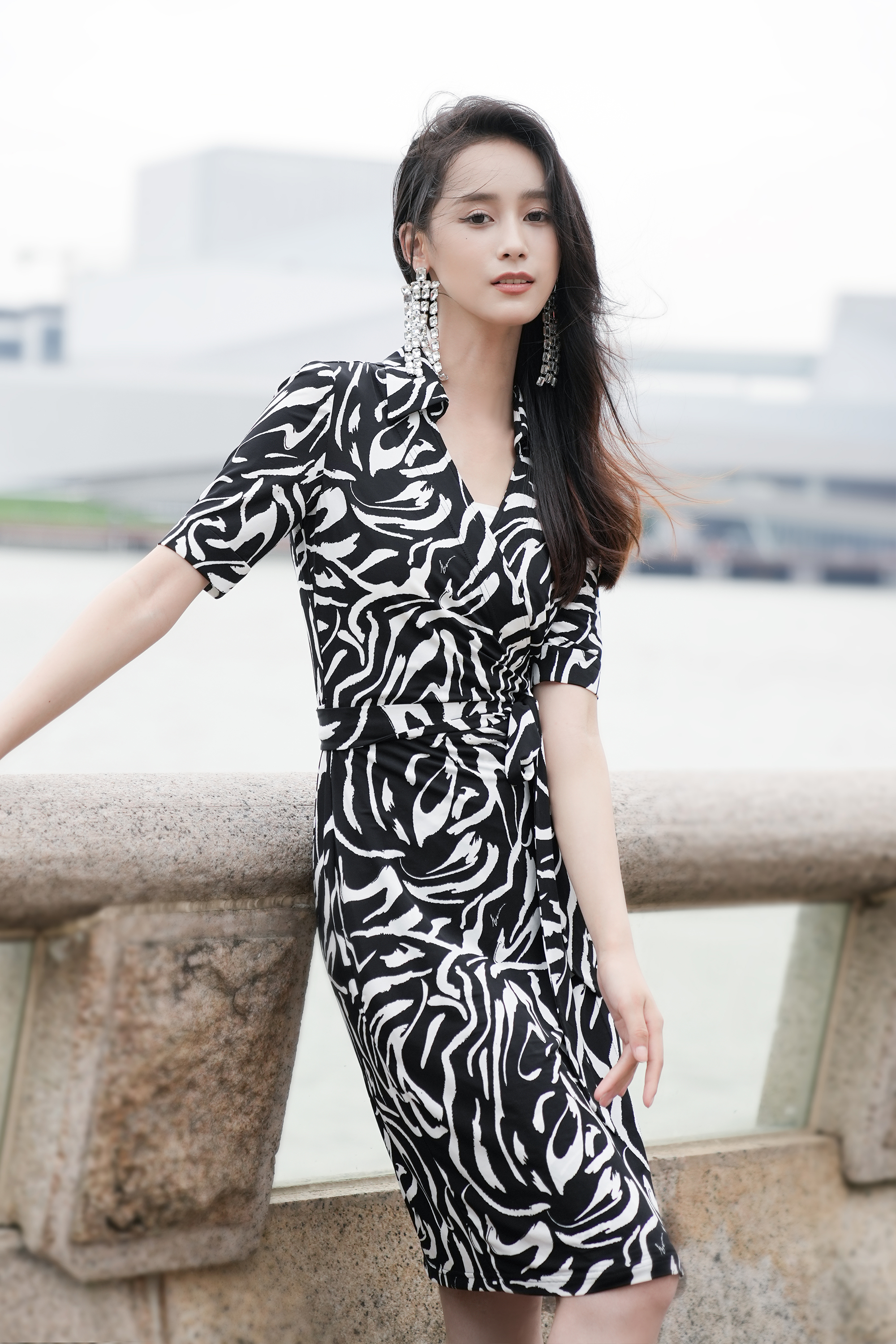 BESIONIA Printed Tie Waist Dress