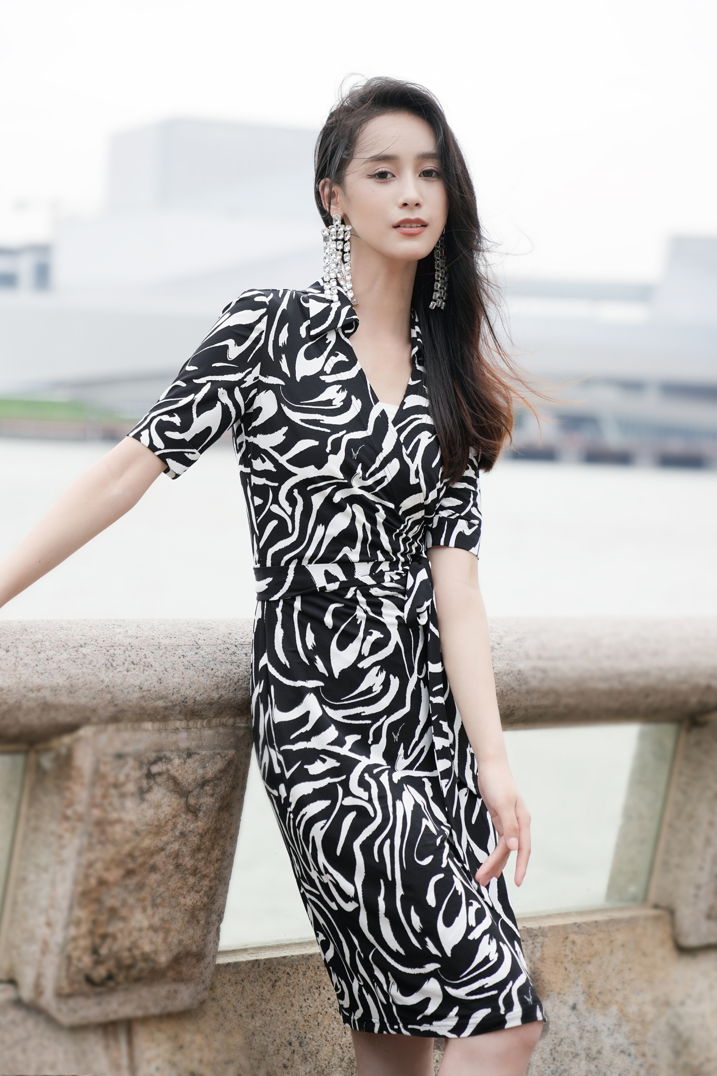 BESIONIA Printed Tie Waist Dress