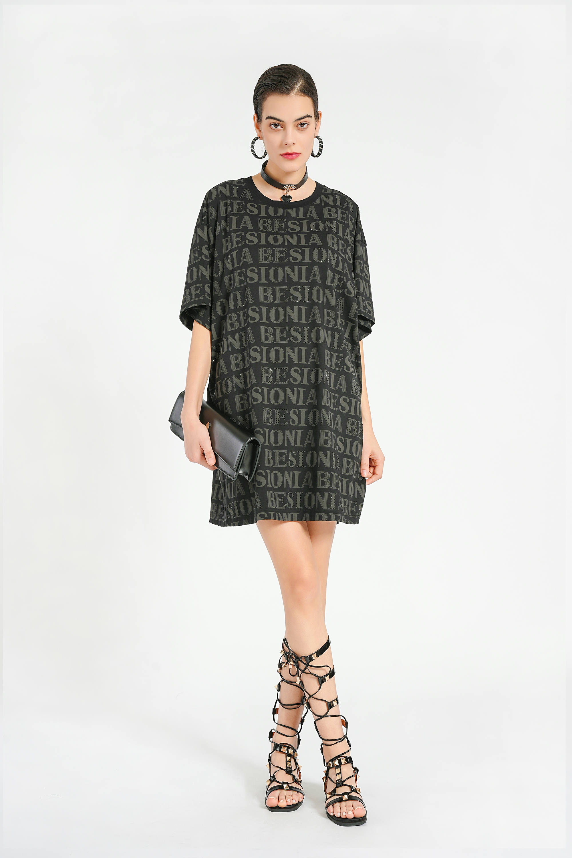 BESIONIA Letter Printed Mid-Length Blouse