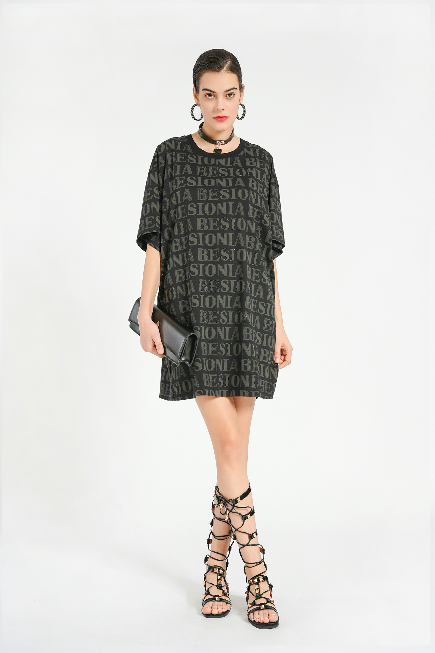 BESIONIA Letter Printed Mid-Length Blouse
