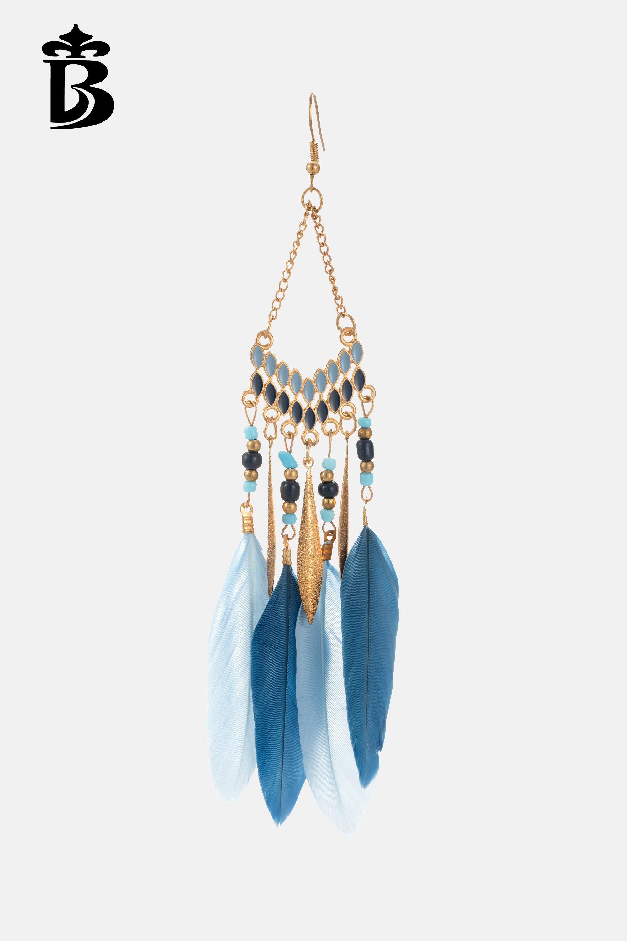 BESIONIA- Blue Feather Long Earrings