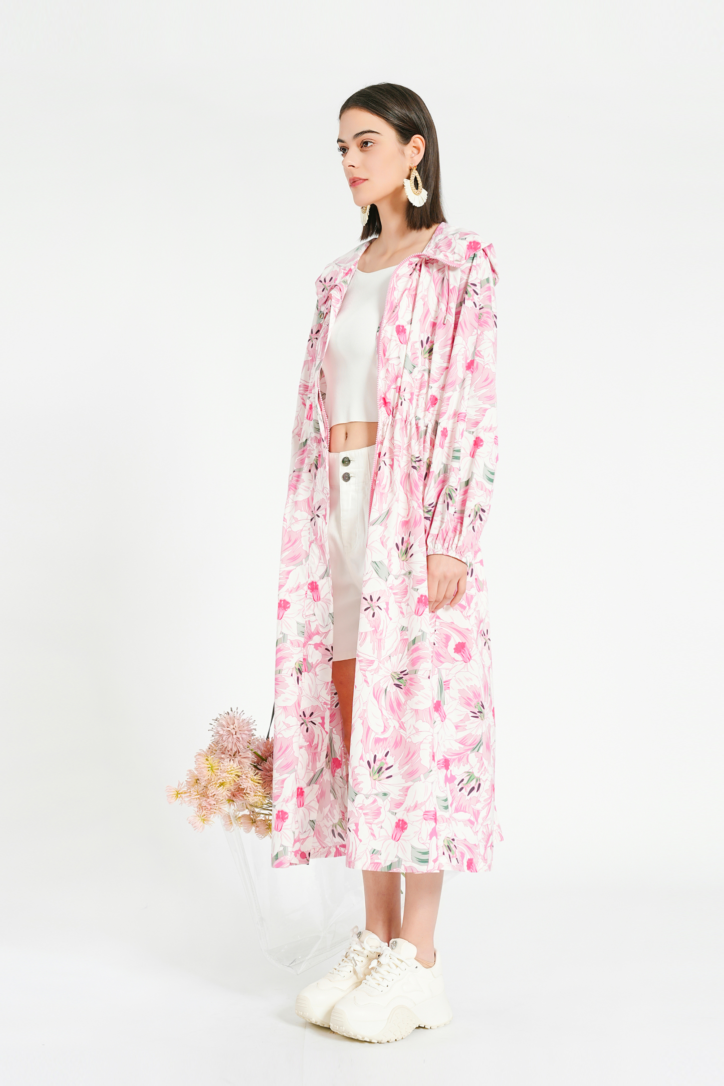 BESIONIA Hooded Printed Long Outerwear
