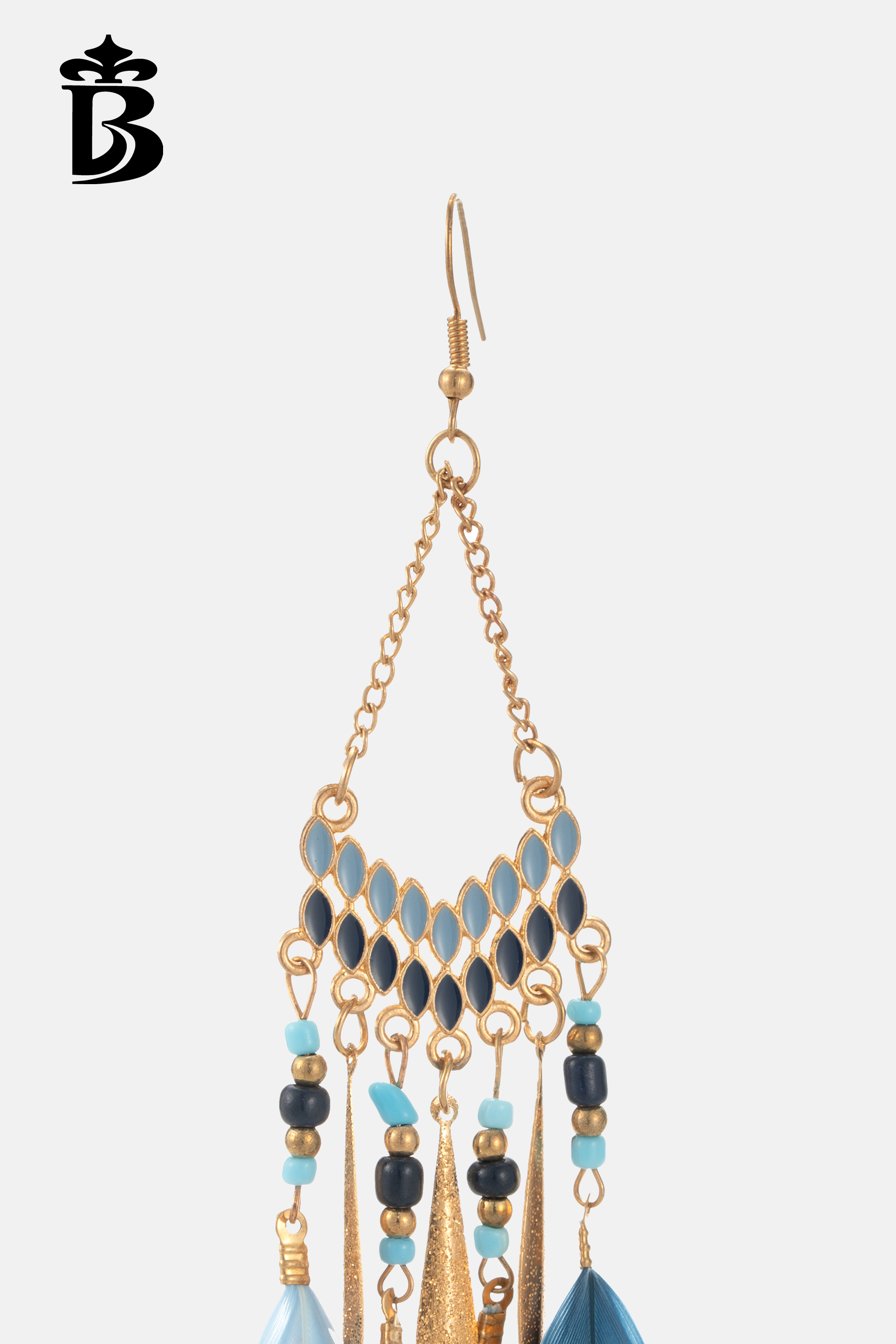 BESIONIA- Blue Feather Long Earrings