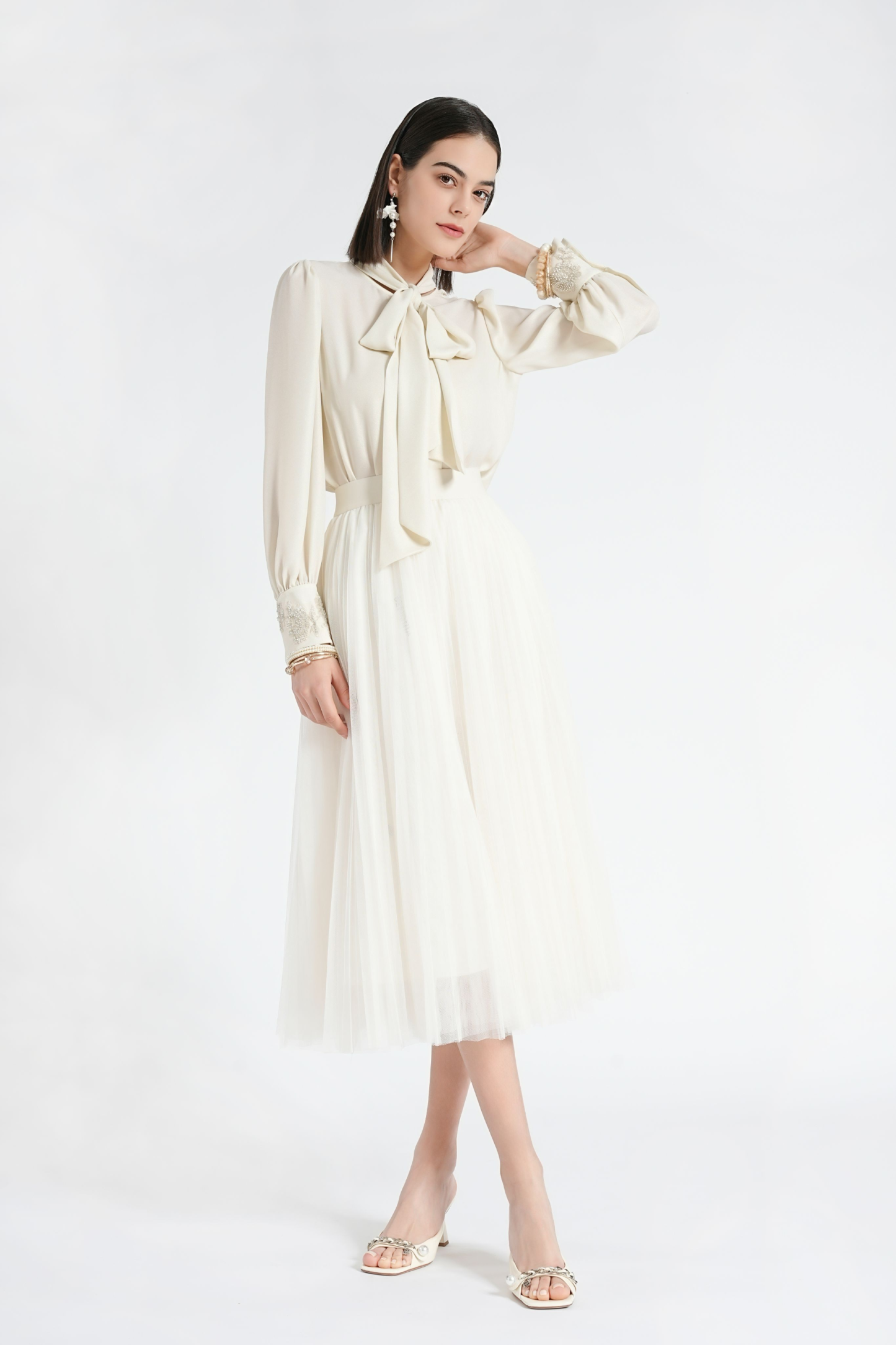 BESIONIA Lace-up Bow Shirt