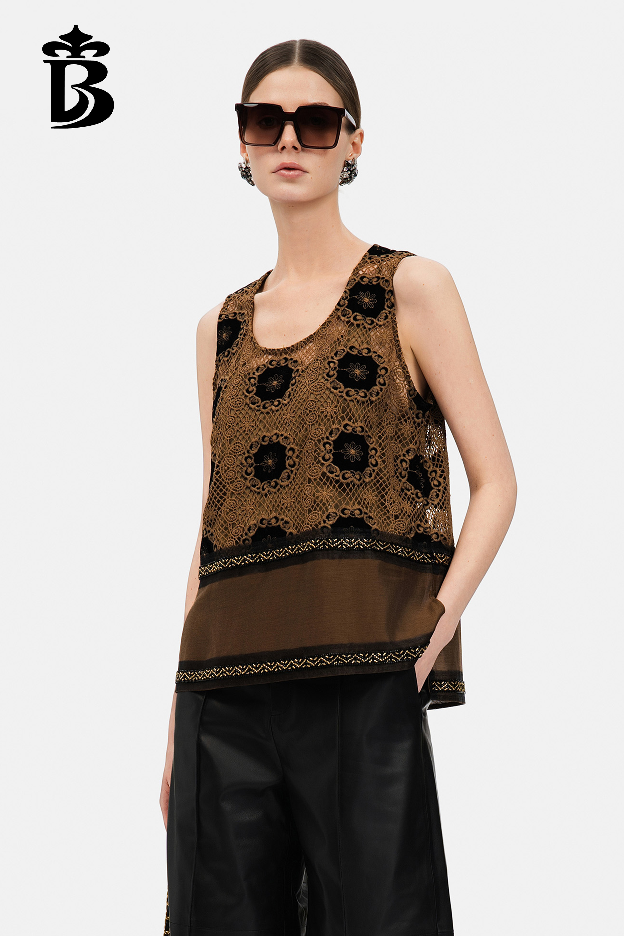 BESIONIA- Vintage Lace Patchwork Sleeveless Vest