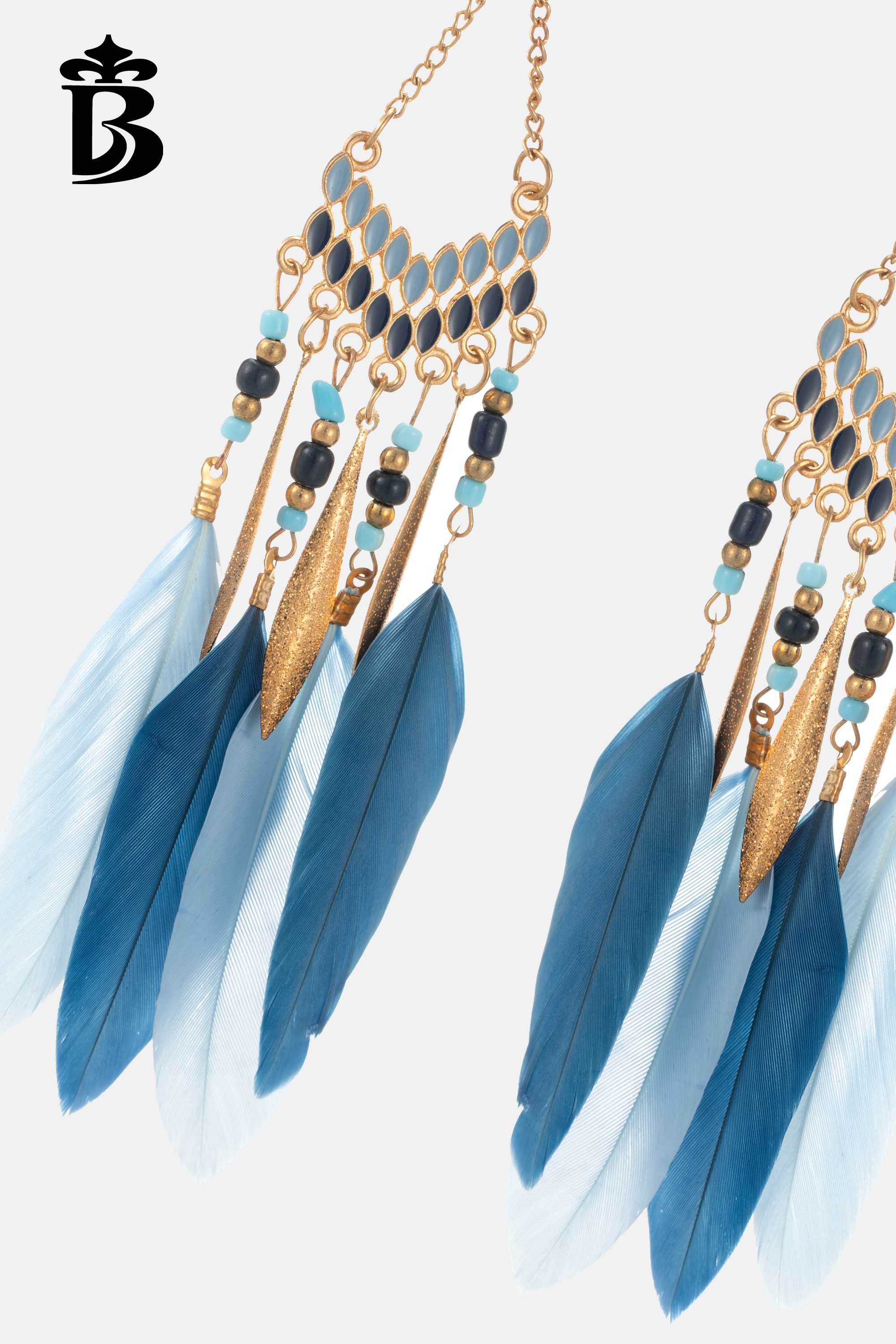 BESIONIA- Blue Feather Long Earrings