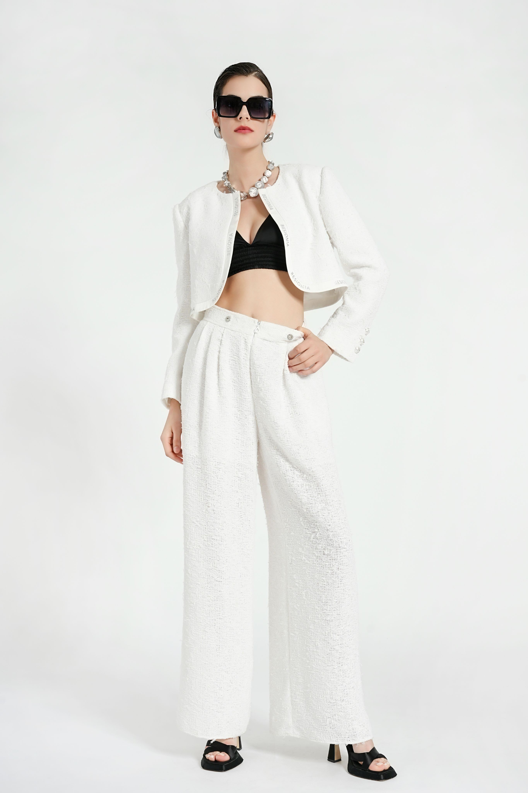 BESIONIA Tweed Airy Short Jacket