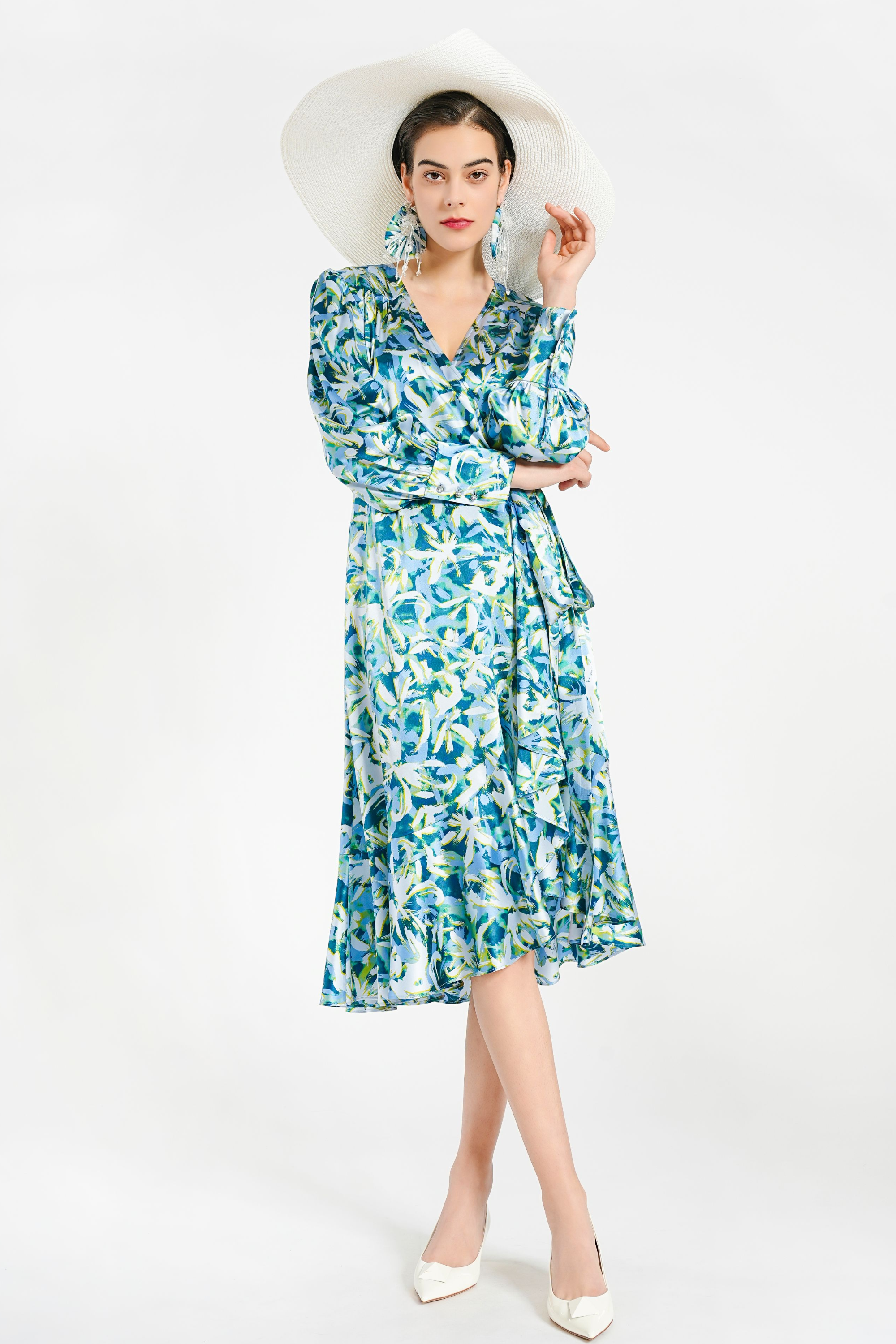 BESIONIA Printed Lace-Up Dress