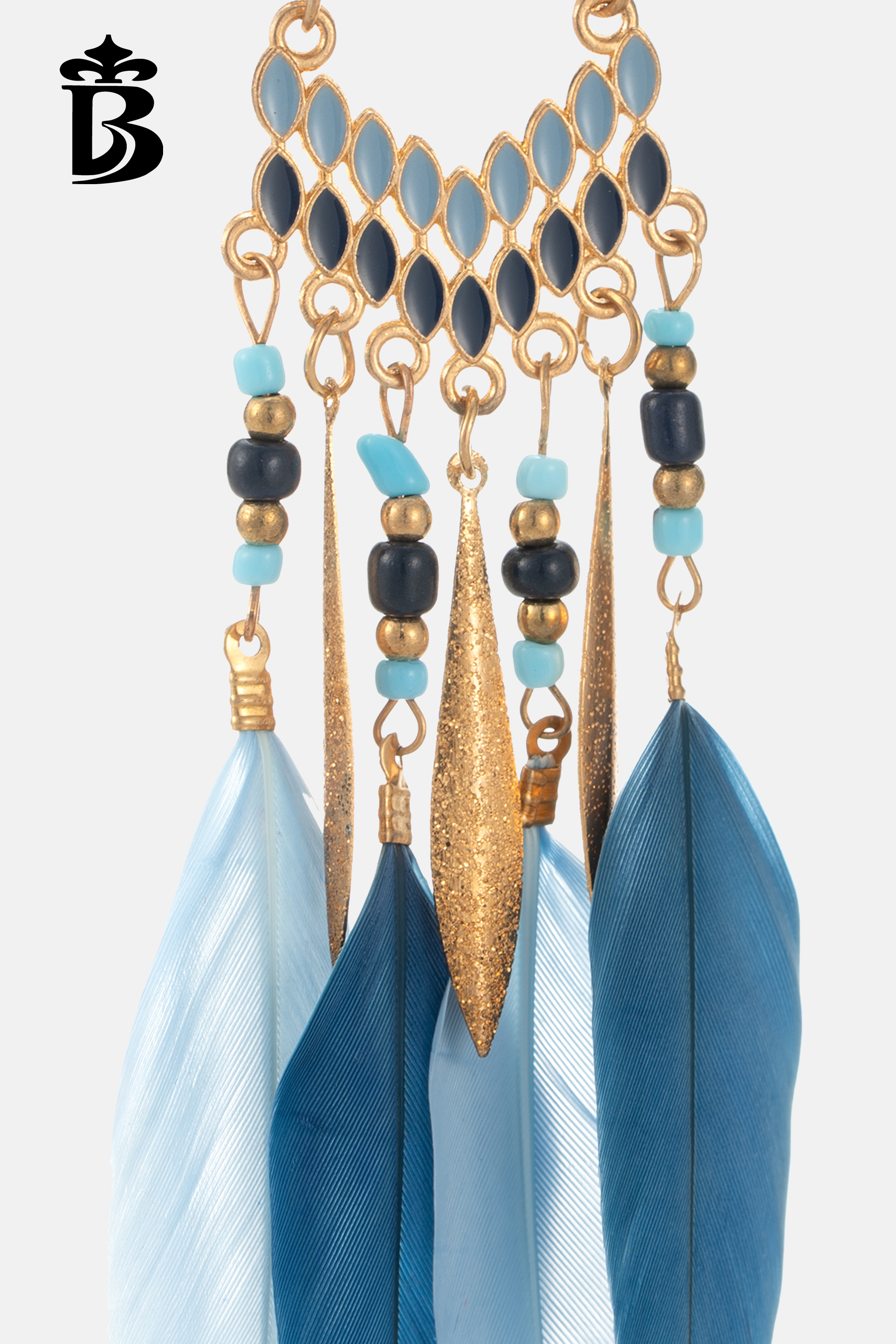 BESIONIA- Blue Feather Long Earrings