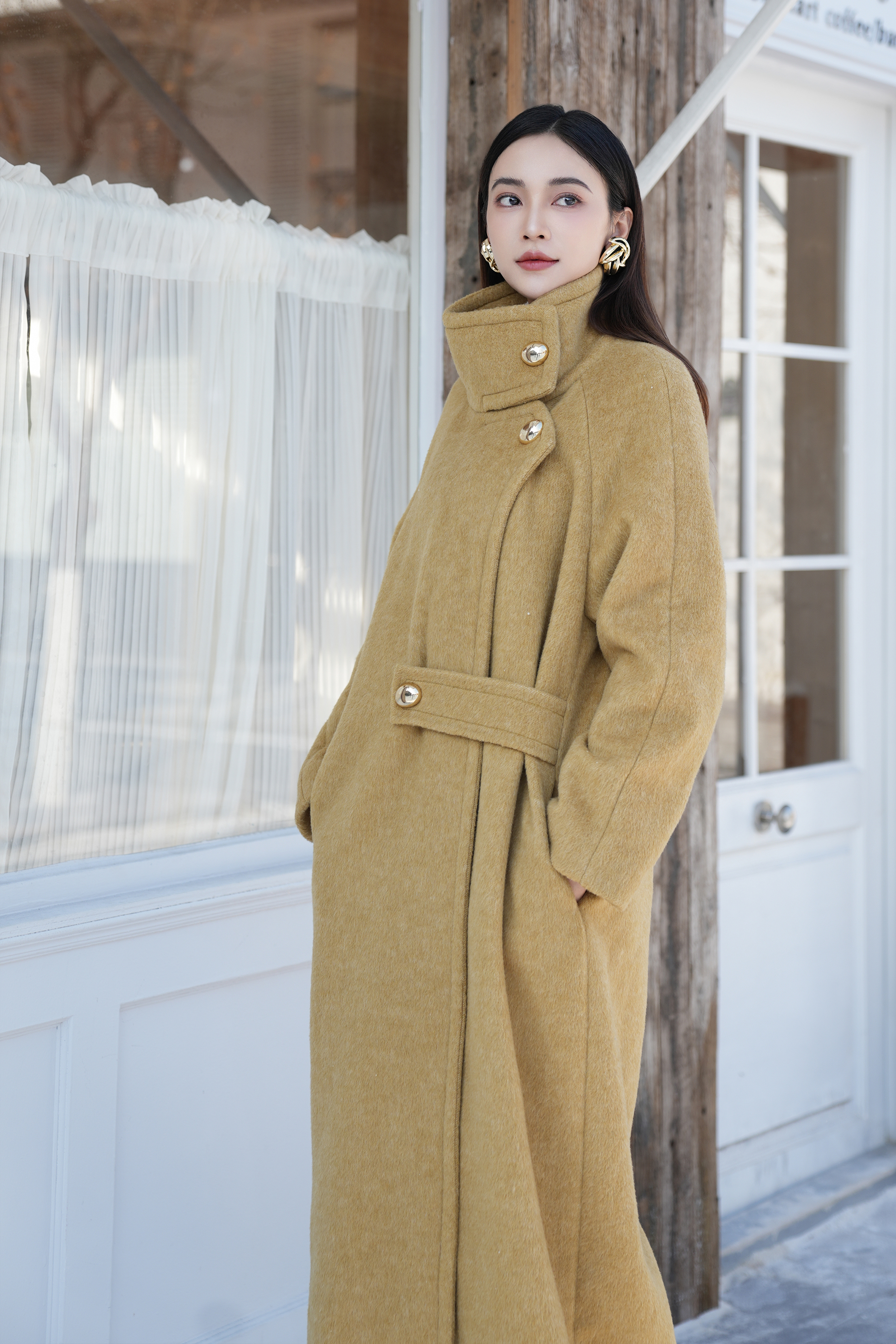 BESIONIA Tweed Loose Collar Coat