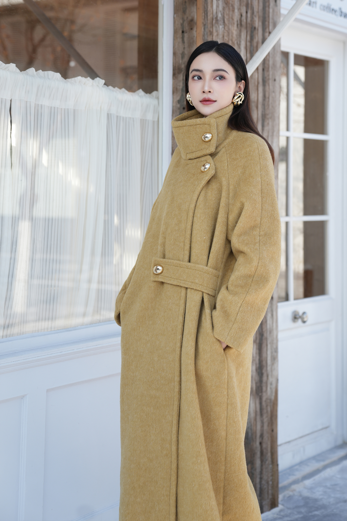 BESIONIA Tweed Loose Collar Coat