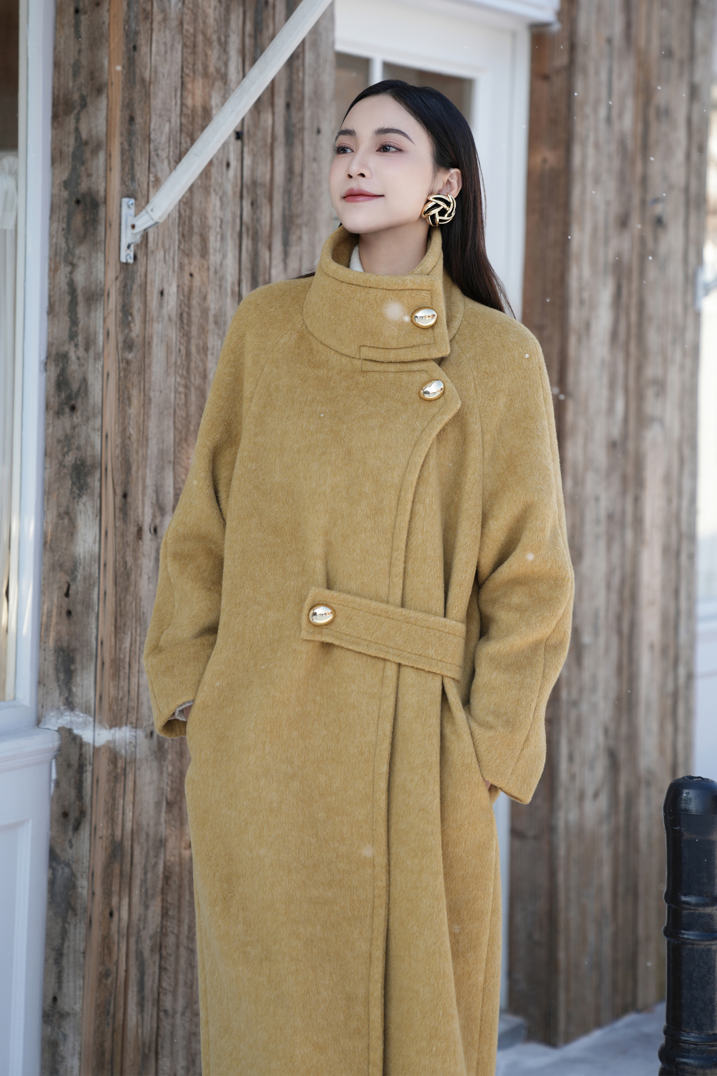 BESIONIA Tweed Loose Collar Coat