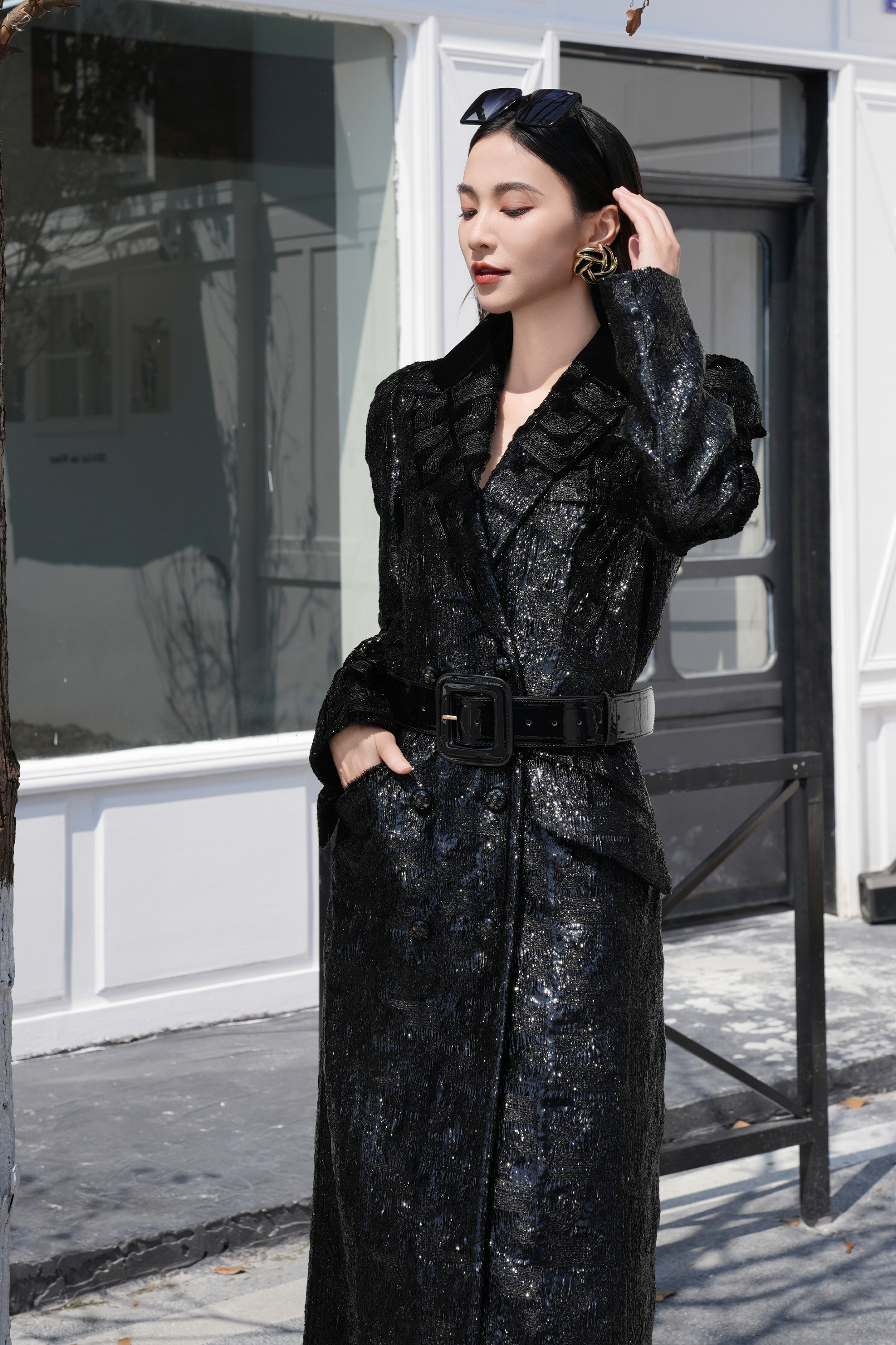 BESIONIA Vintage Style Sequin Coat
