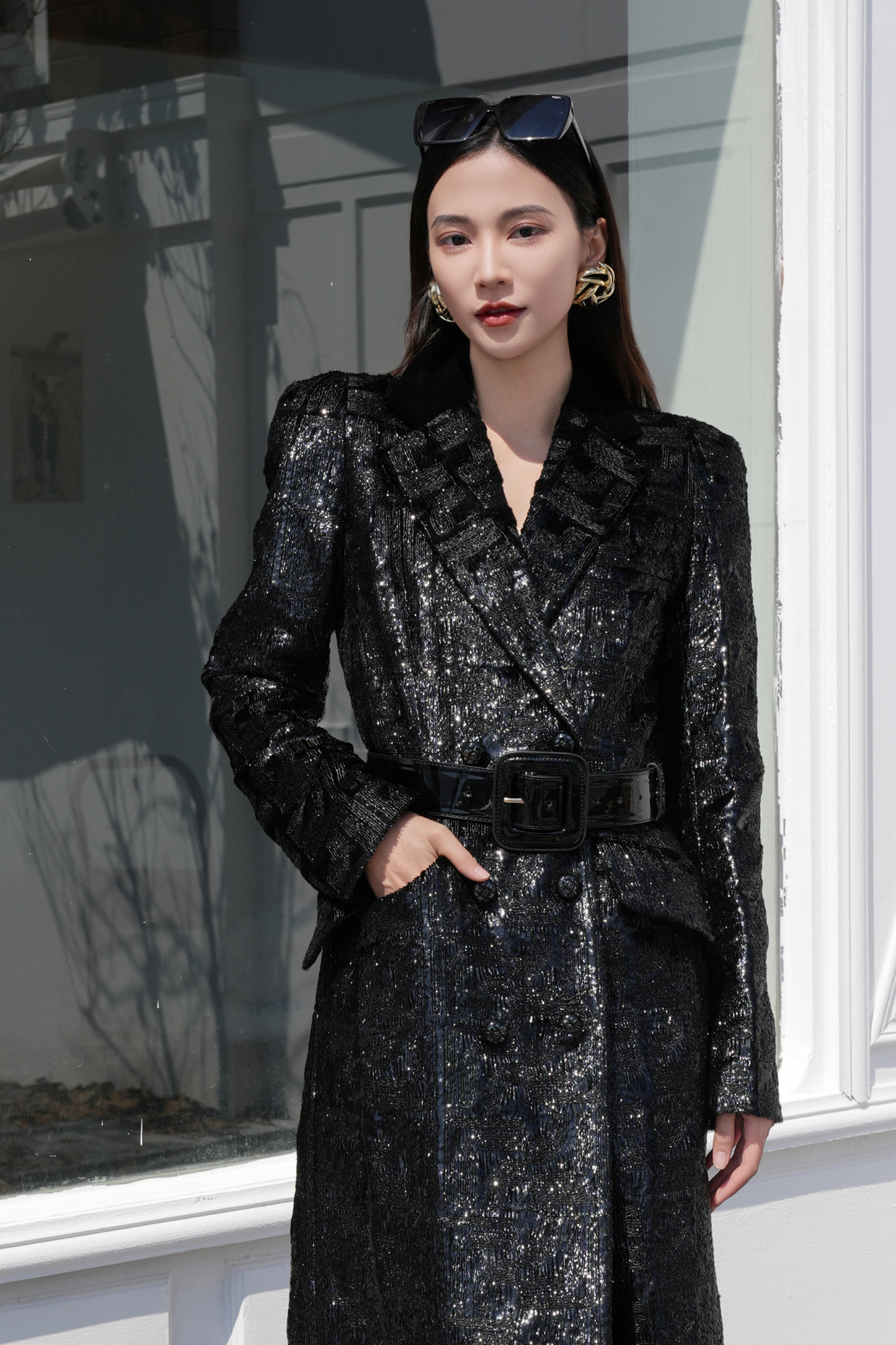 BESIONIA Vintage Style Sequin Coat