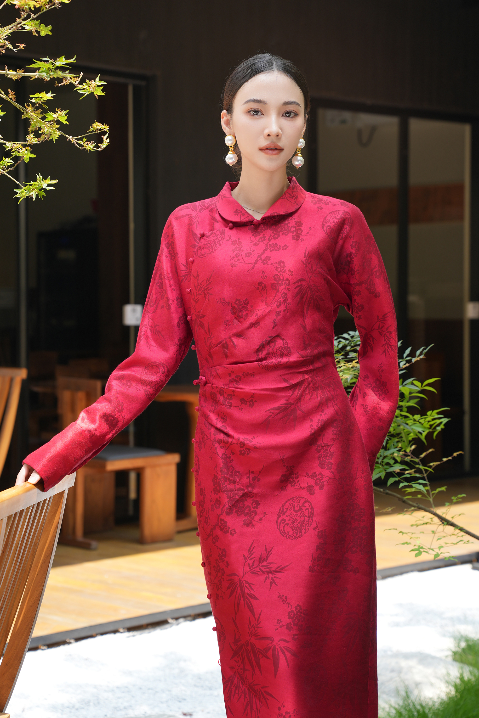 BESIONIA New Chinese Drawstring Printed Lace-Up Dress