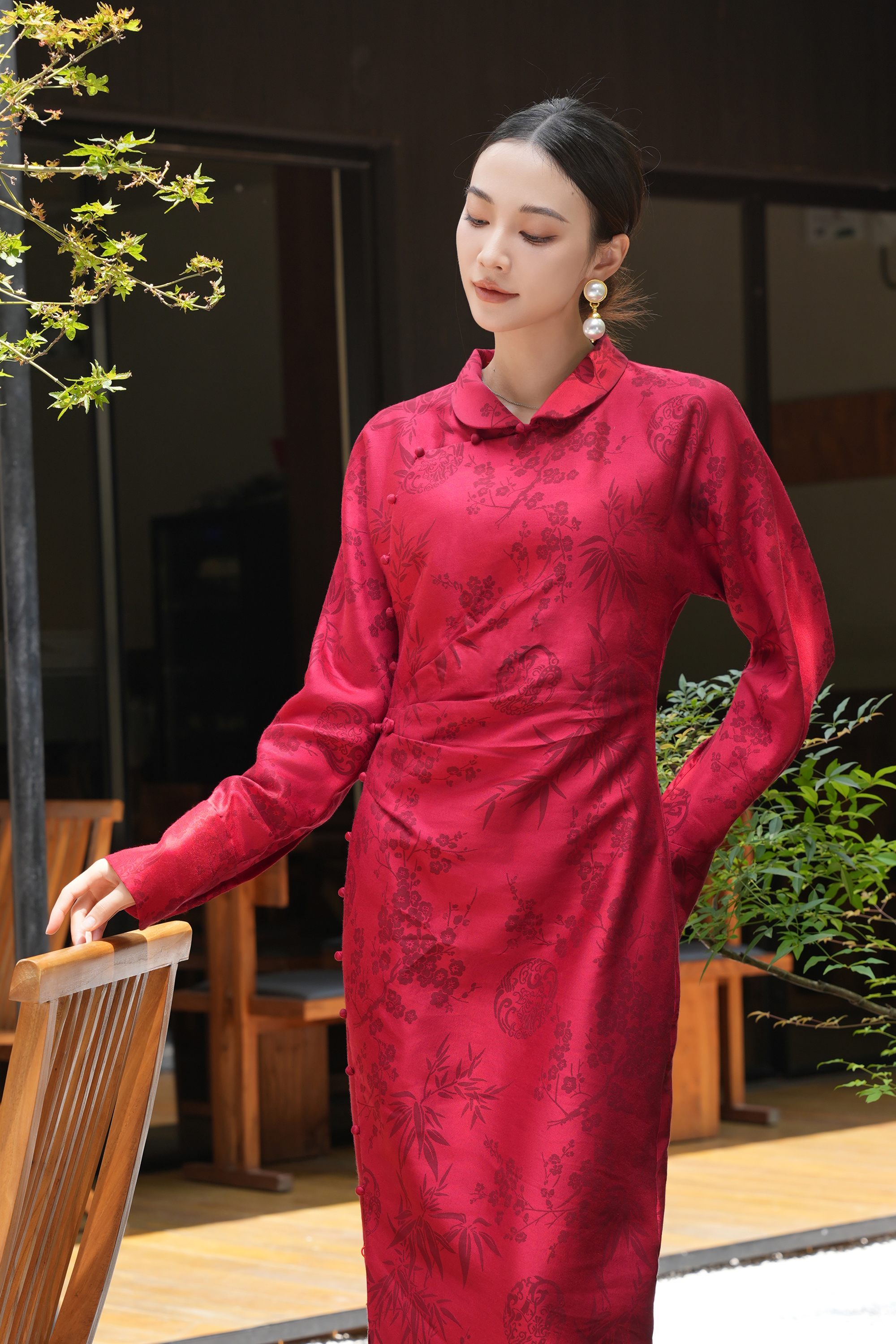 BESIONIA New Chinese Drawstring Printed Lace-Up Dress