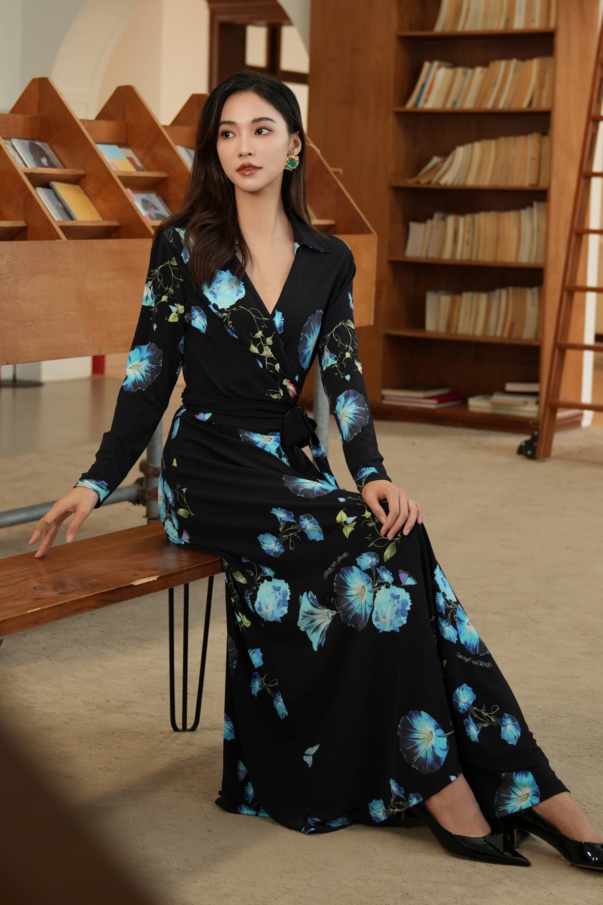 BESIONIA Printed Lace-Up Elegant Dress