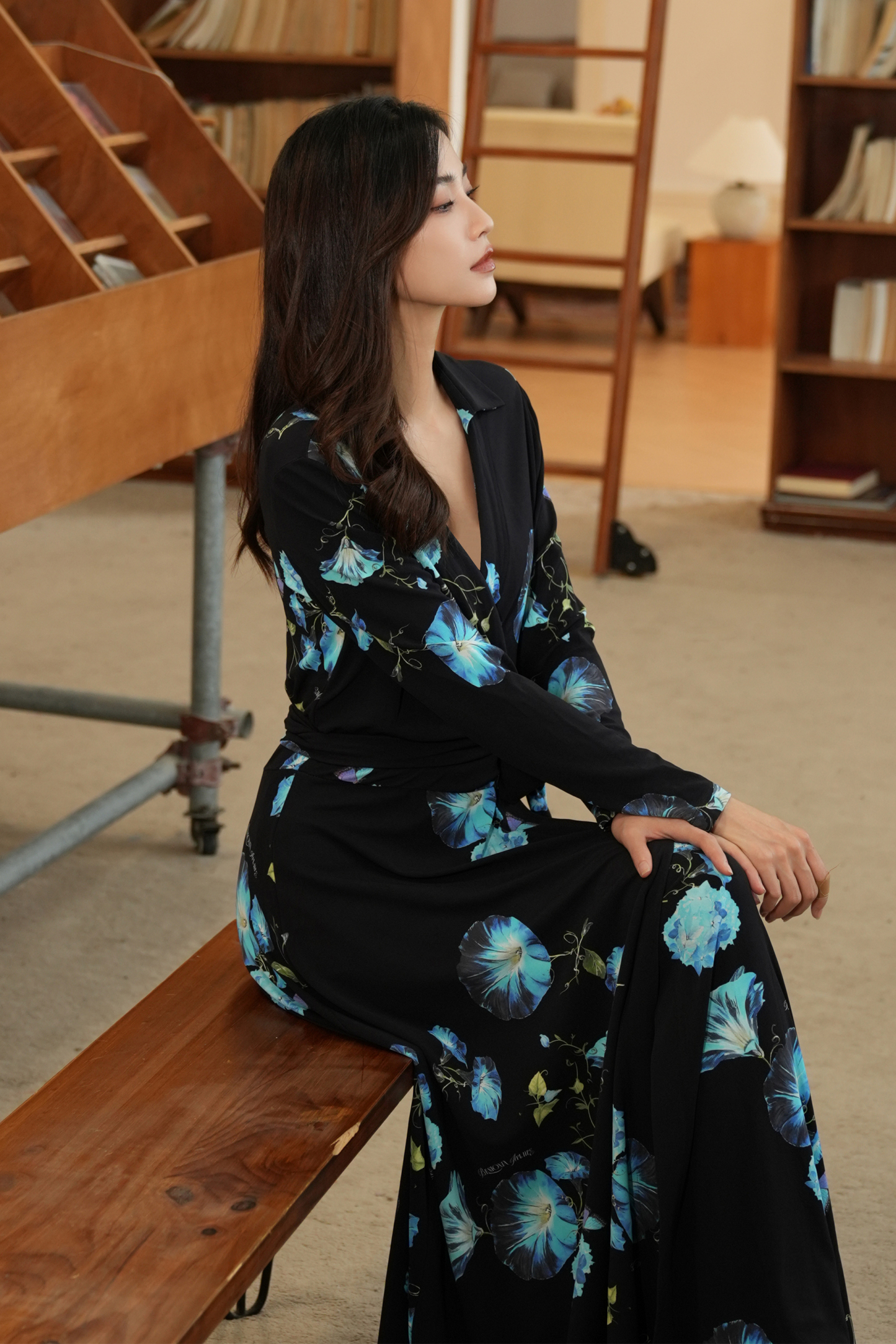 BESIONIA Printed Lace-Up Elegant Dress