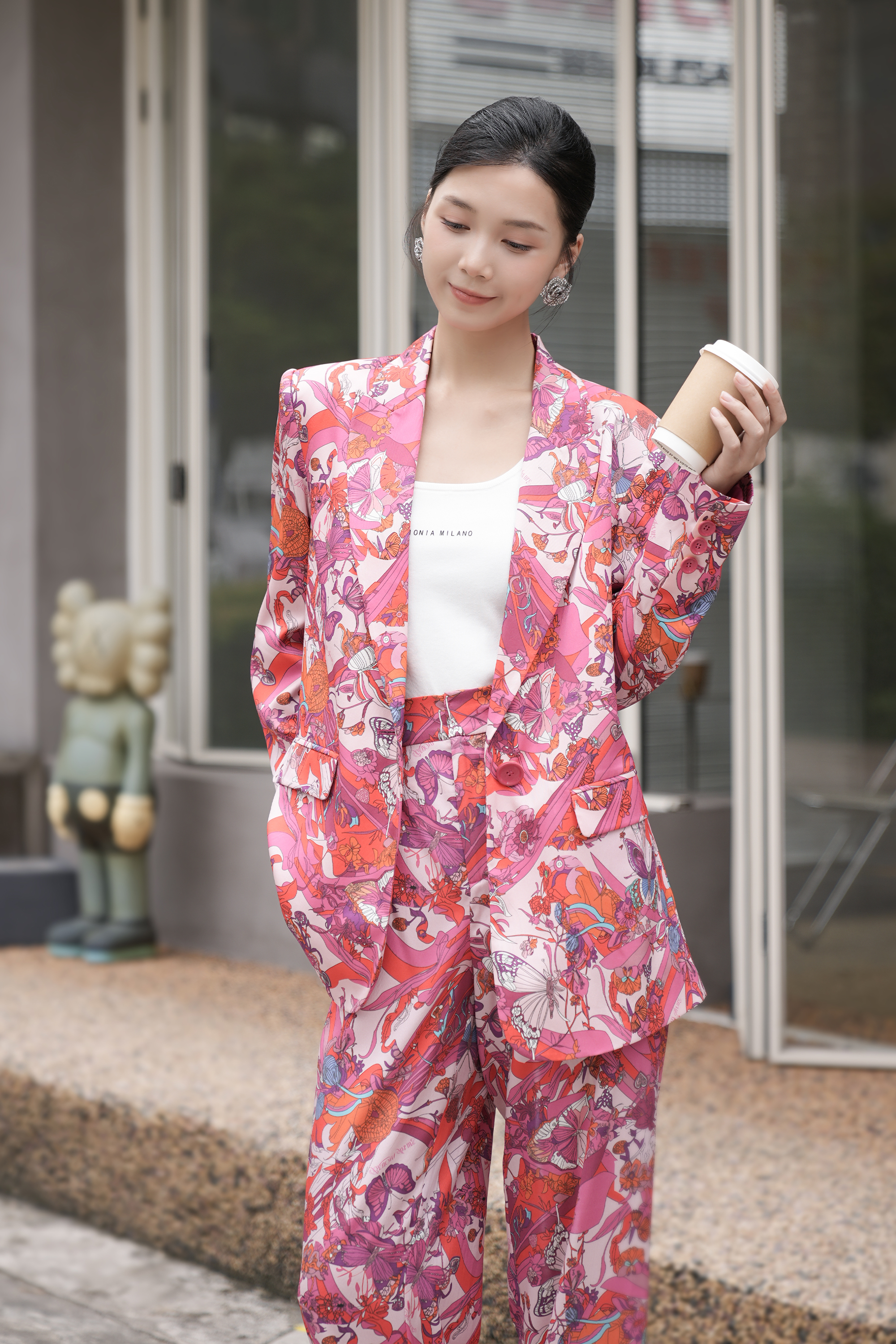 BESIONIA Printed Mulberry Silk Suit