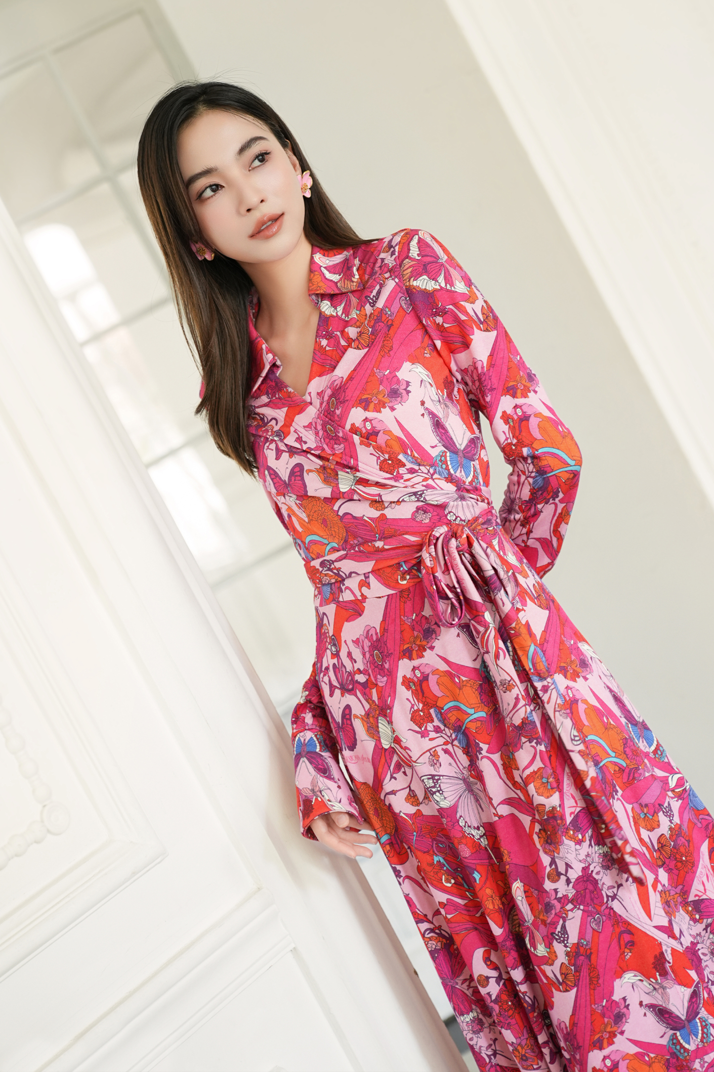 BESIONIA Lace-up Printed Wrap Dress