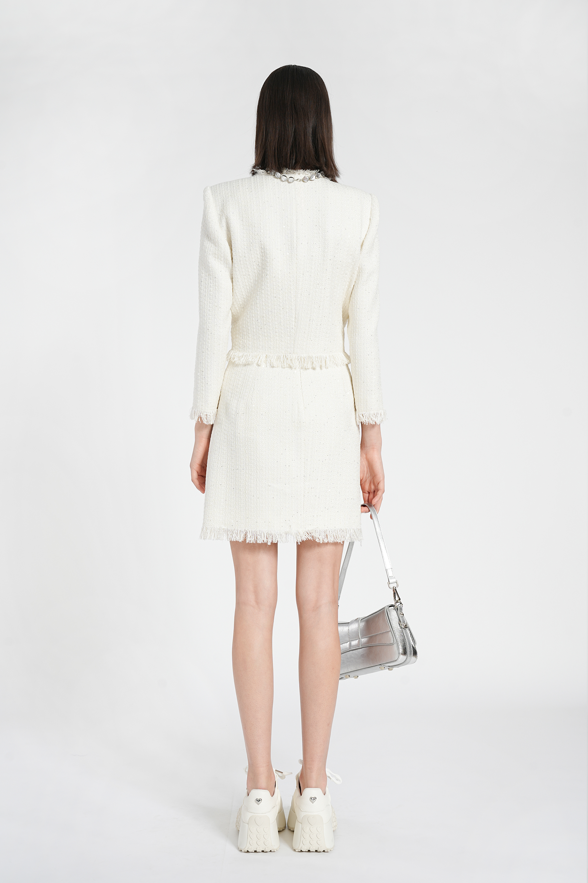 BESIONIA Plaid Wooden Trim Short Jacket