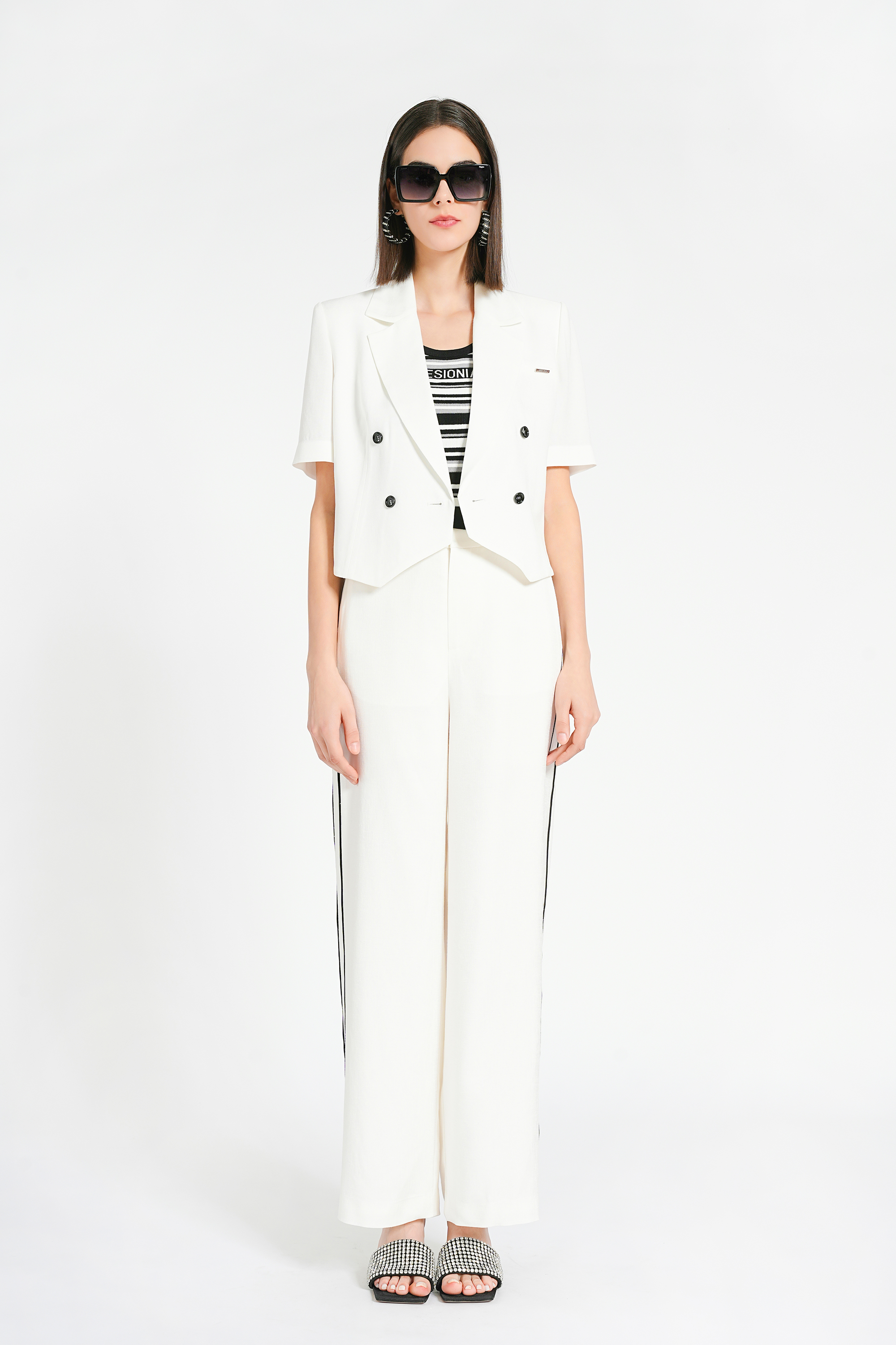 BESIONIA Casual White Short Sleeve Suit