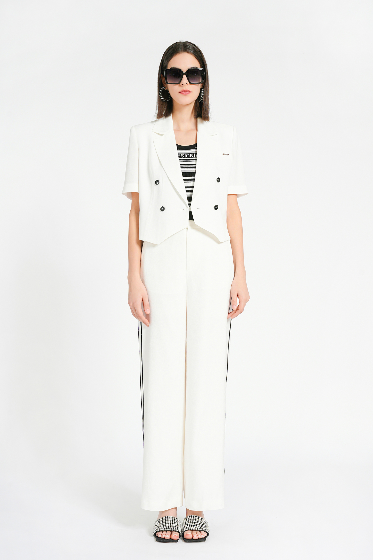 BESIONIA Casual White Short Sleeve Suit