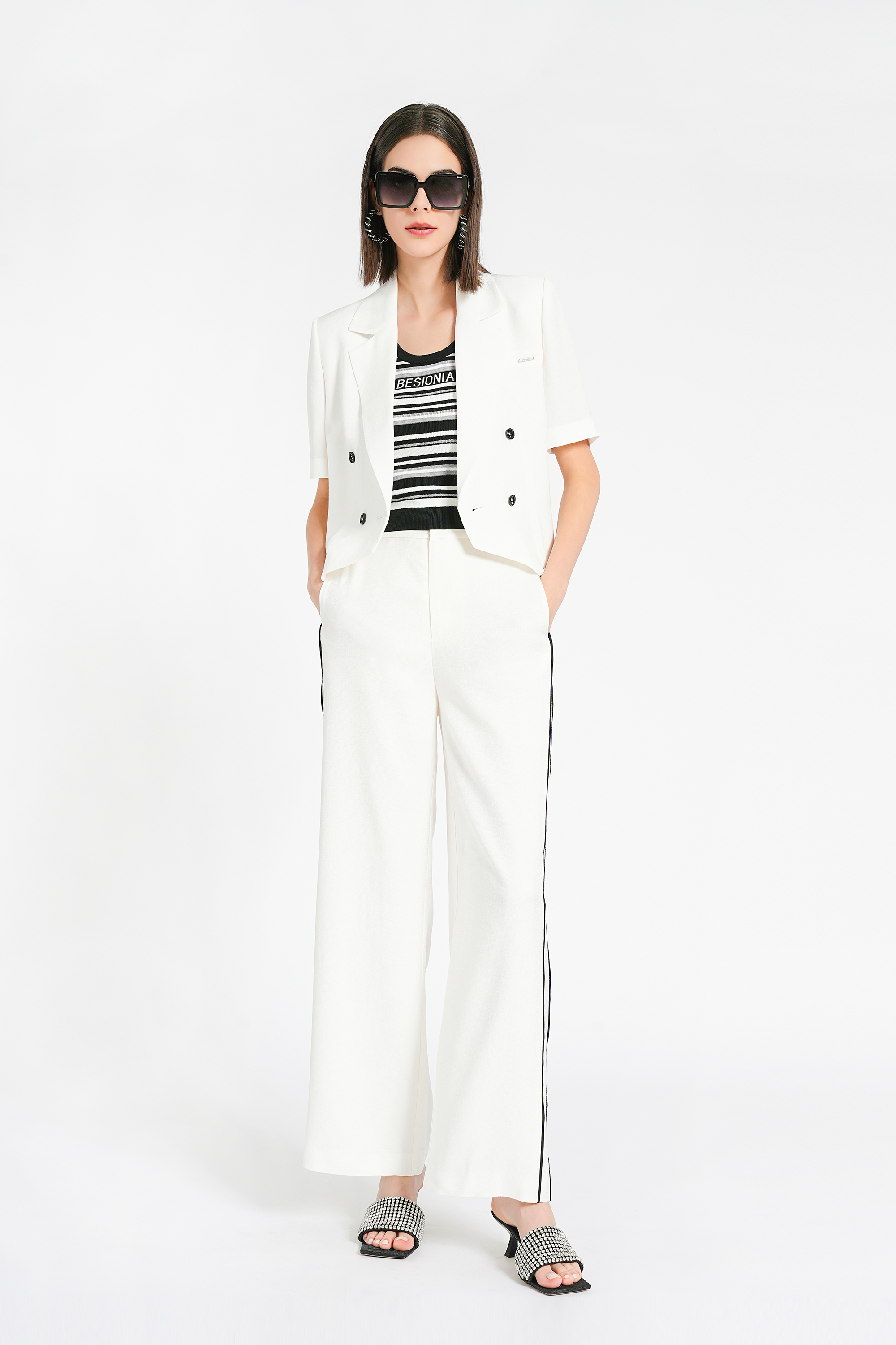 BESIONIA Casual White Short Sleeve Suit